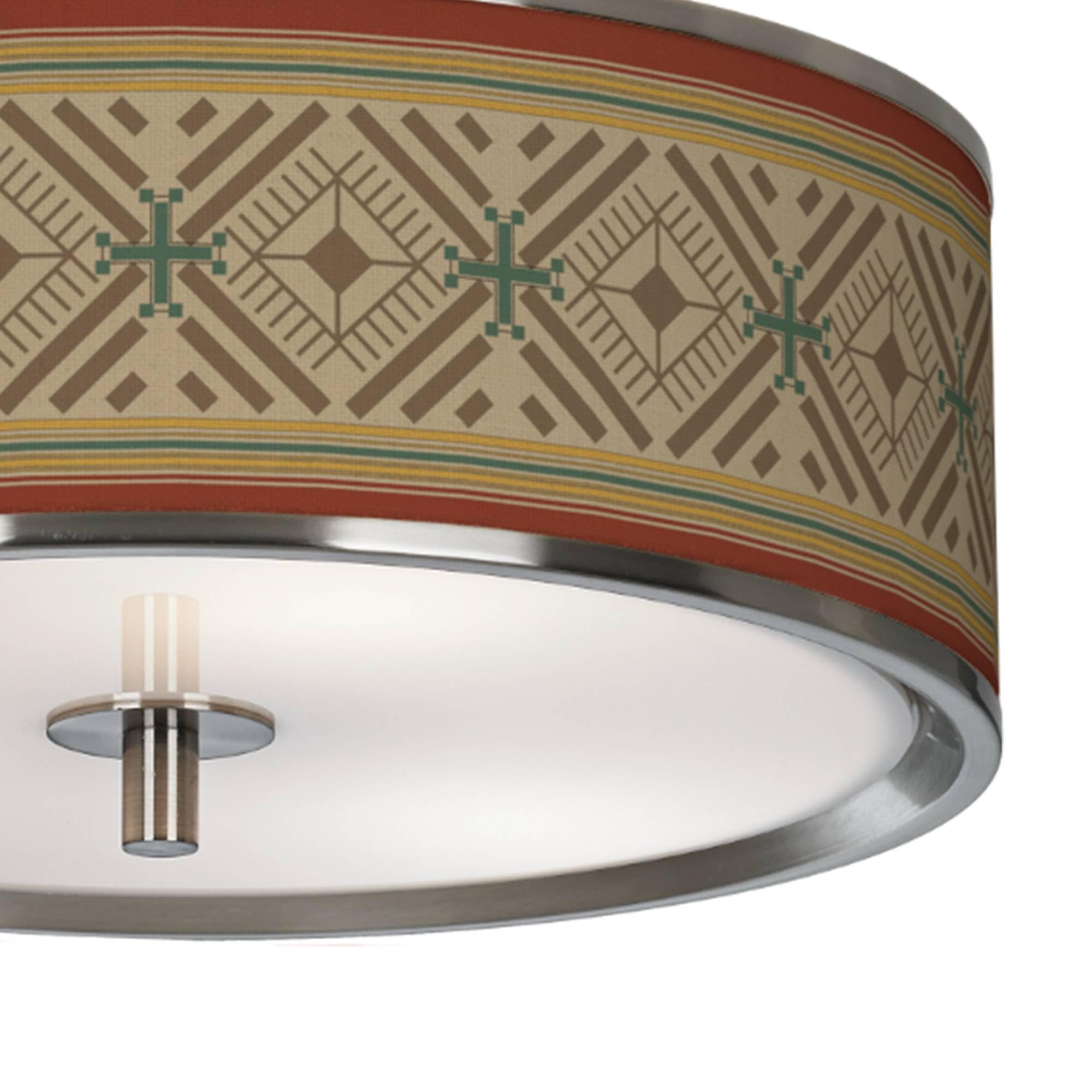 Desert Diamonds 14 Inch Wide Modern Ceiling Light with Printed Fabric Shade - Perfect for Bedroom, Living Room & Dining Room Lighting
