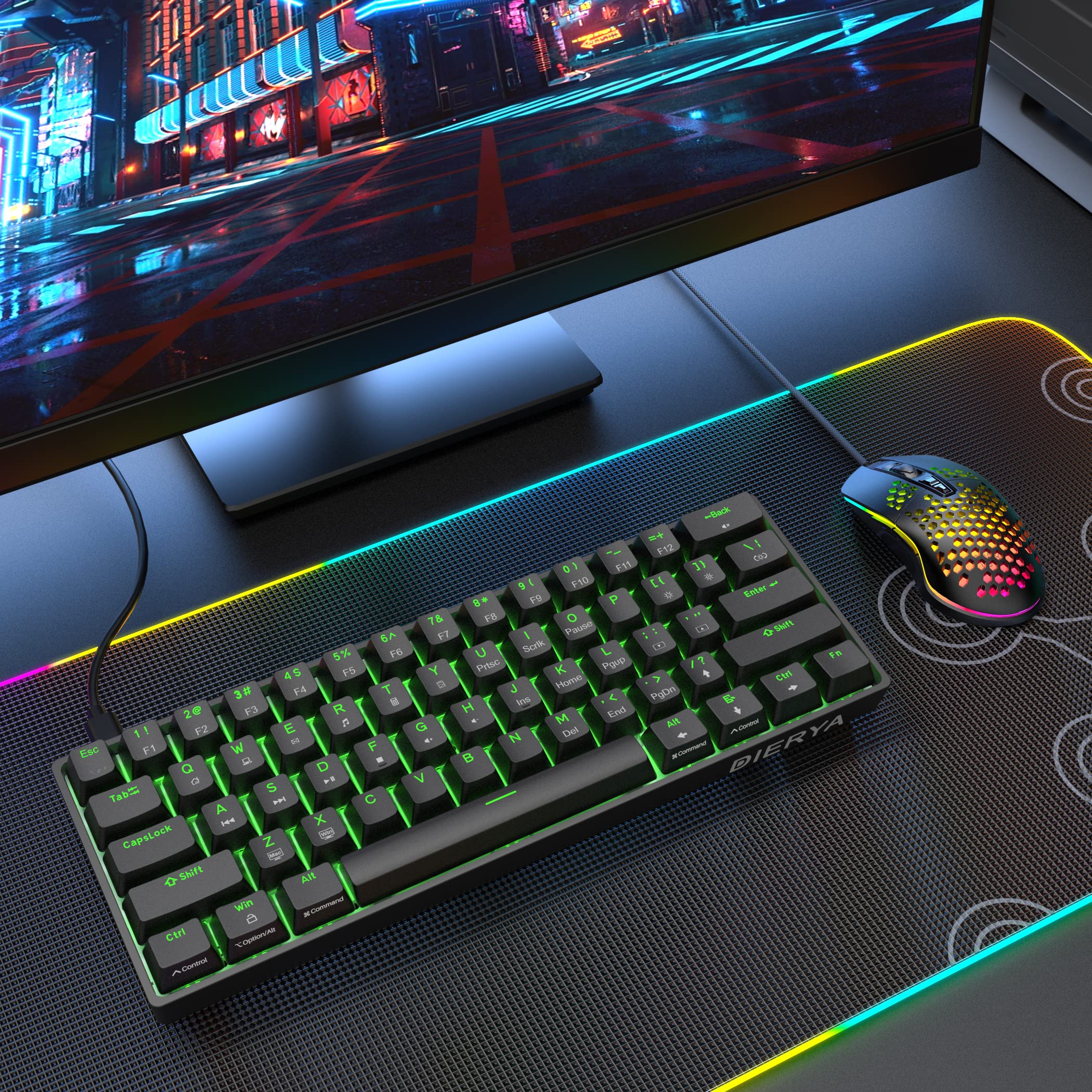 DIERYA DK61se 60% Mechanical Gaming Keyboard - Blue Switches, LED Backlit, Ultra-Compact 61 Keys for PC, Laptop, Office, Typing & Esports | Perfect for Gamers, Programmers & Minimalist Workspace (Black)
