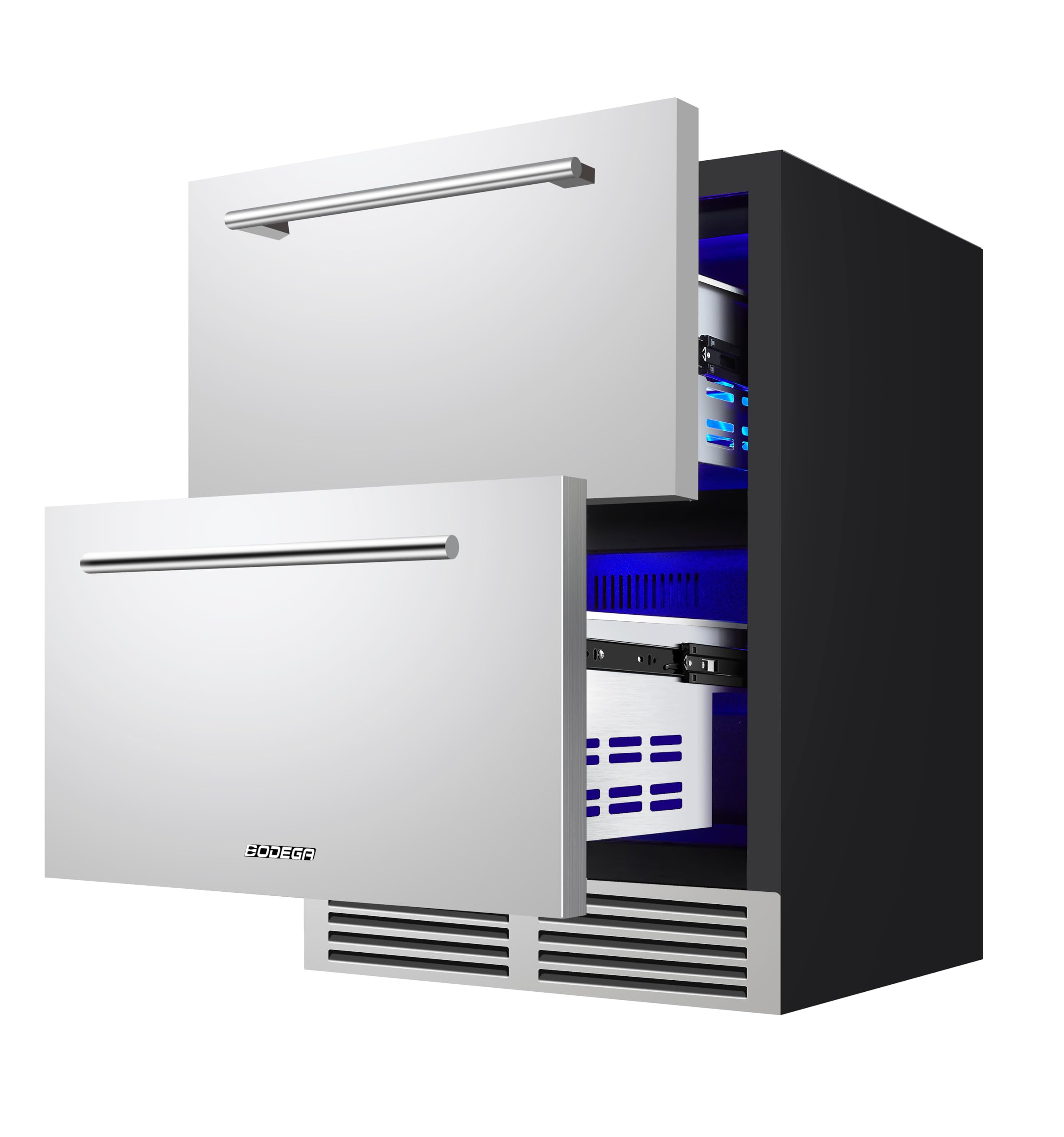 24 Inch Stainless Steel Beverage Fridge - Under Counter 2-Drawer Outdoor Cooler with 180 Can Capacity | Weatherproof for Patio, Deck & Indoor Use | Perfect for Beer, Soda, Wine & Party Drinks Storage