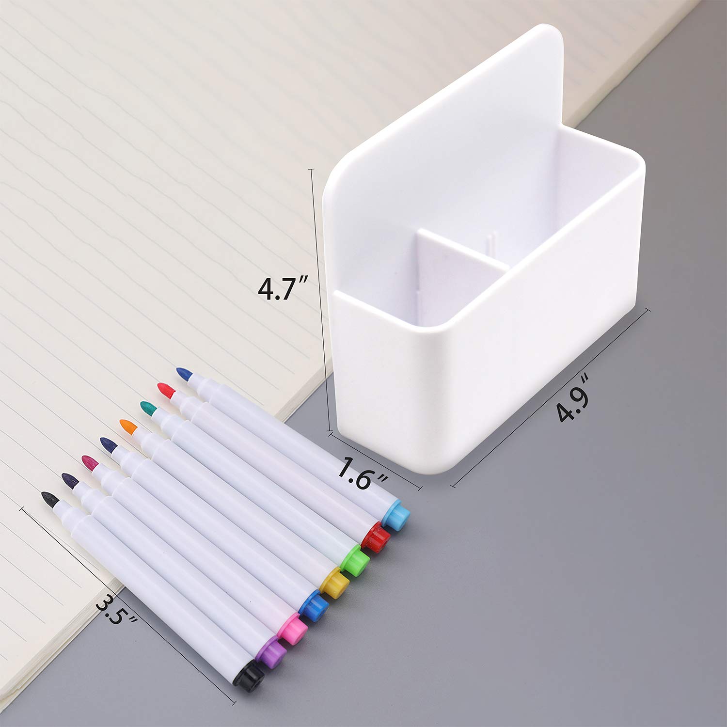 Magnetic Dry Erase Marker Holder Set - 8 Pack Whiteboard Markers with Eraser Caps & Magnetic Whiteboard Eraser - Perfect for Office, Classroom, and Home Organization (White)