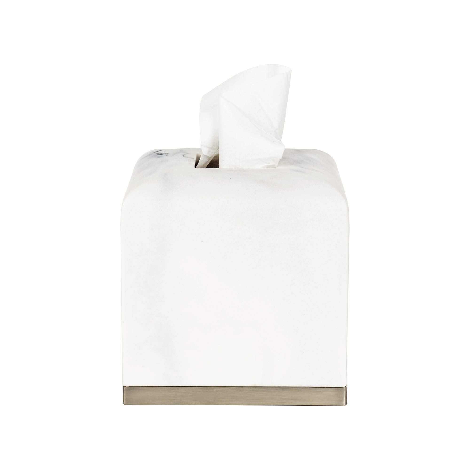Nu Steel Misty Silver Tissue Box Holder - Elegant Resin Marble & Stainless Steel Design for Bathroom, Vanity & Home Decor | Perfect for Modern Living Rooms, Guest Baths & Spa Spaces