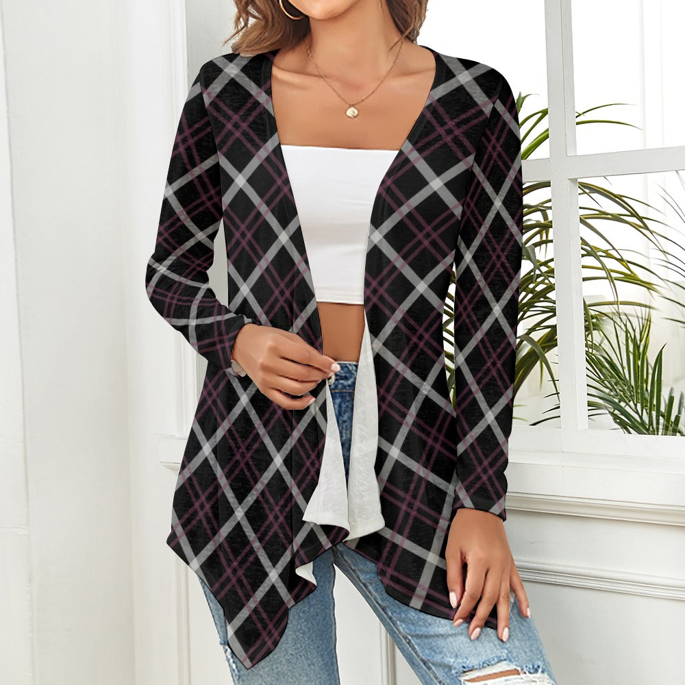 Stylish Purple Plaid Knitted Cardigan for Women - Cozy Winter Sweater | Perfect for Casual Outfits, Office Wear & Holiday Gatherings