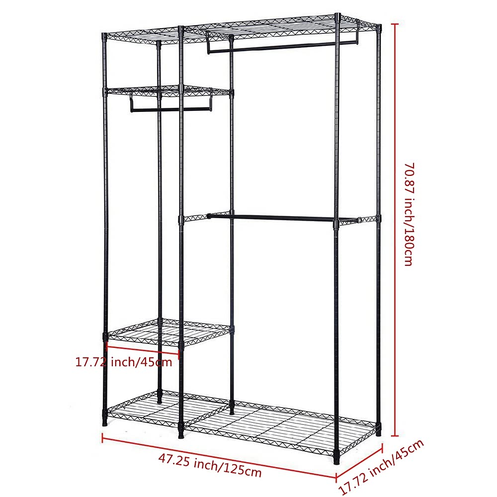 Ochine 4-Tier Heavy Duty Metal Garment Rack - Freestanding Clothes Storage Organizer with Large Wire Shelving for Wardrobe, Closet & Laundry Room - Perfect for Bedroom, Dorm, Apartment & Commercial Use