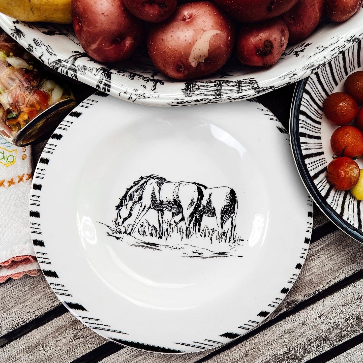 Ranch Life Melamine Salad Plates Set of 4 - Durable Unbreakable Dinner Plates for Outdoor Picnics, BBQs, Camping & Everyday Use