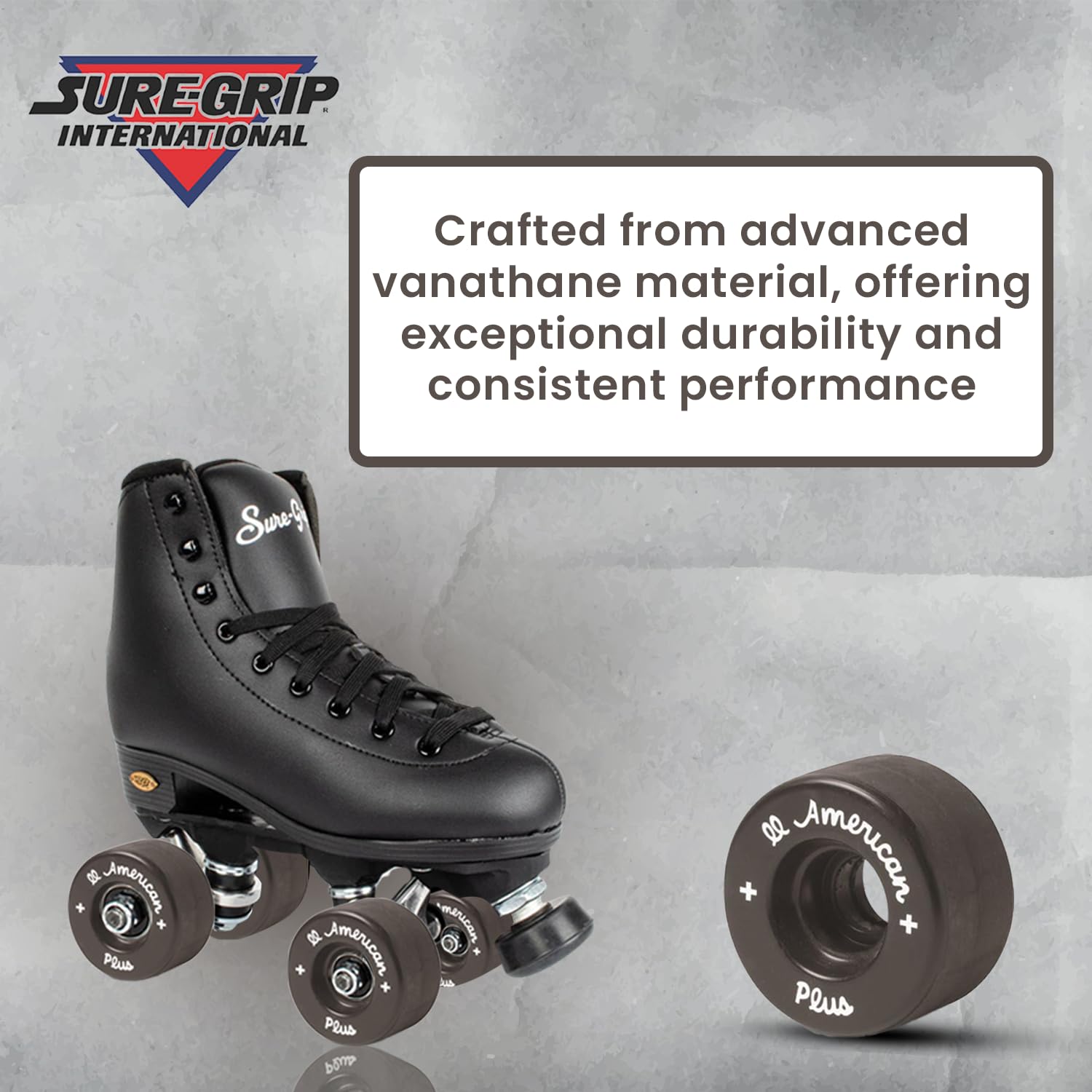 Sure-Grip All American Plus Indoor Black Wheels - 55mm Vanathane Technology - Tough, Lightweight Hard Rink Wheels - Ideal for Beginners - Set of 8 - Perfect for Roller Skating, Roller Derby, and Indoor Rinks