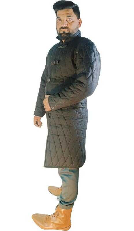 Medieval Thick Padded Full Sleeves Gambeson Coat Aketon Jacket Armor - Cotton Fabric Black for LARP, Cosplay & Renaissance Fairs