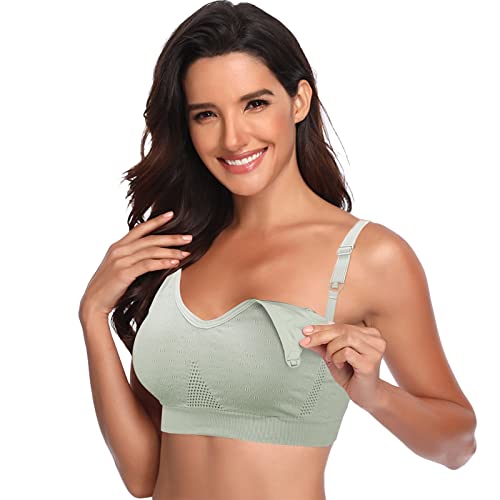 Pacoco Wireless Nursing Bra for Breastfeeding - Seamless Maternity Sleep Bra with Front Buckle - Comfortable Pregnancy Bralette for Women (Green, Size S) - Perfect for Nighttime Nursing and Postpartum Comfort