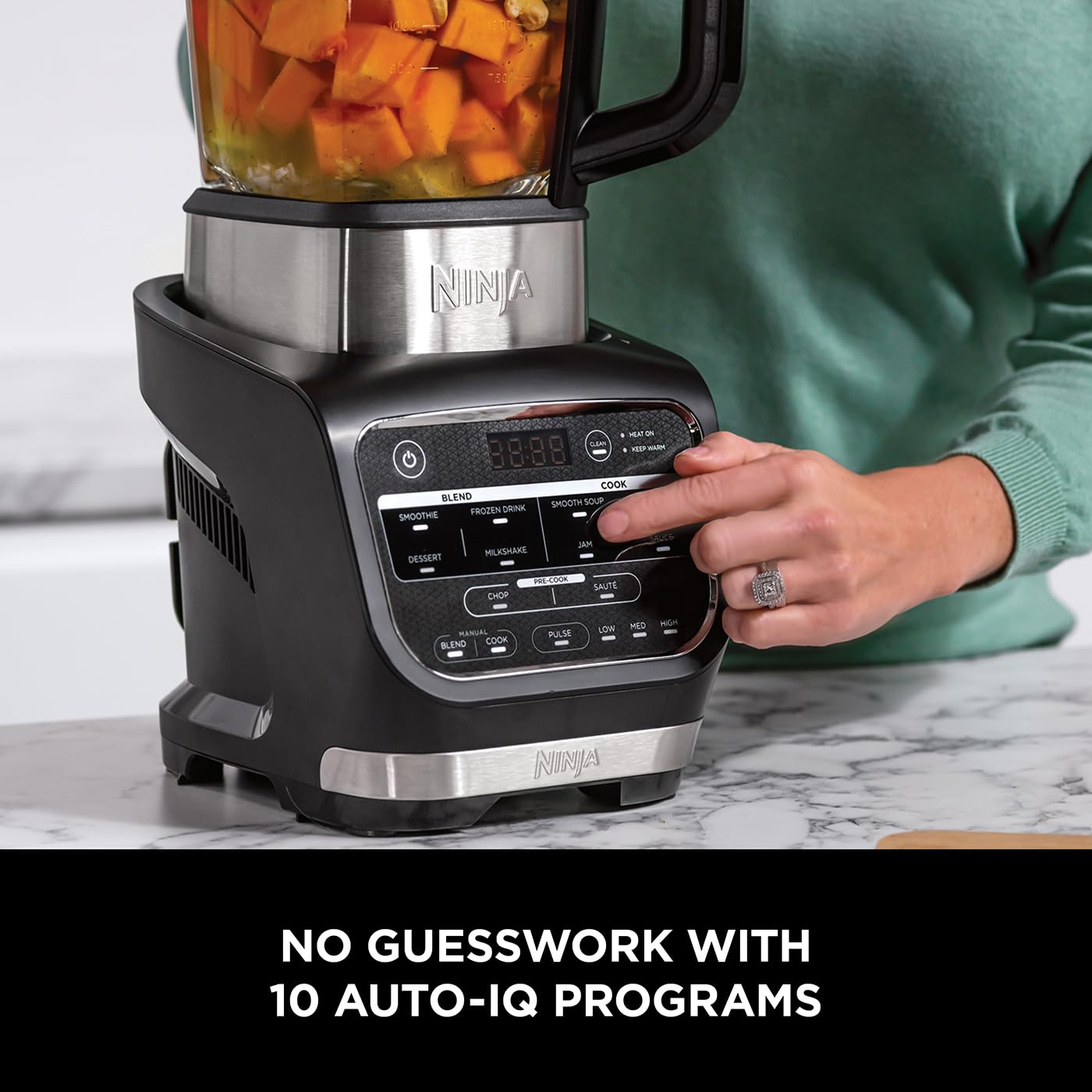 Ninja Foodi Blender & Soup Maker with 10 Auto-iQ Programs, 1.7L Glass Jug, 1000W Power - Hot & Cold Blender for Smoothies, Soups, Nut Milks - Built-In Heating Element, Tamper & Cleaning Brush - Perfect for Kitchens, Smoothie Bars & Healthy Meal Prep (Black HB150UK)