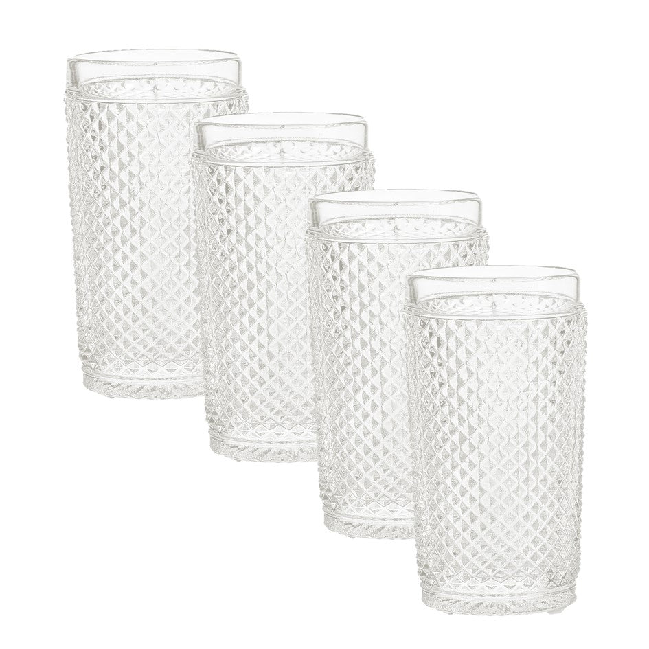 Premium Set of 4 Crystal Clear Highball Glasses - Perfect for Cocktails, Iced Tea & Entertaining at Home Parties