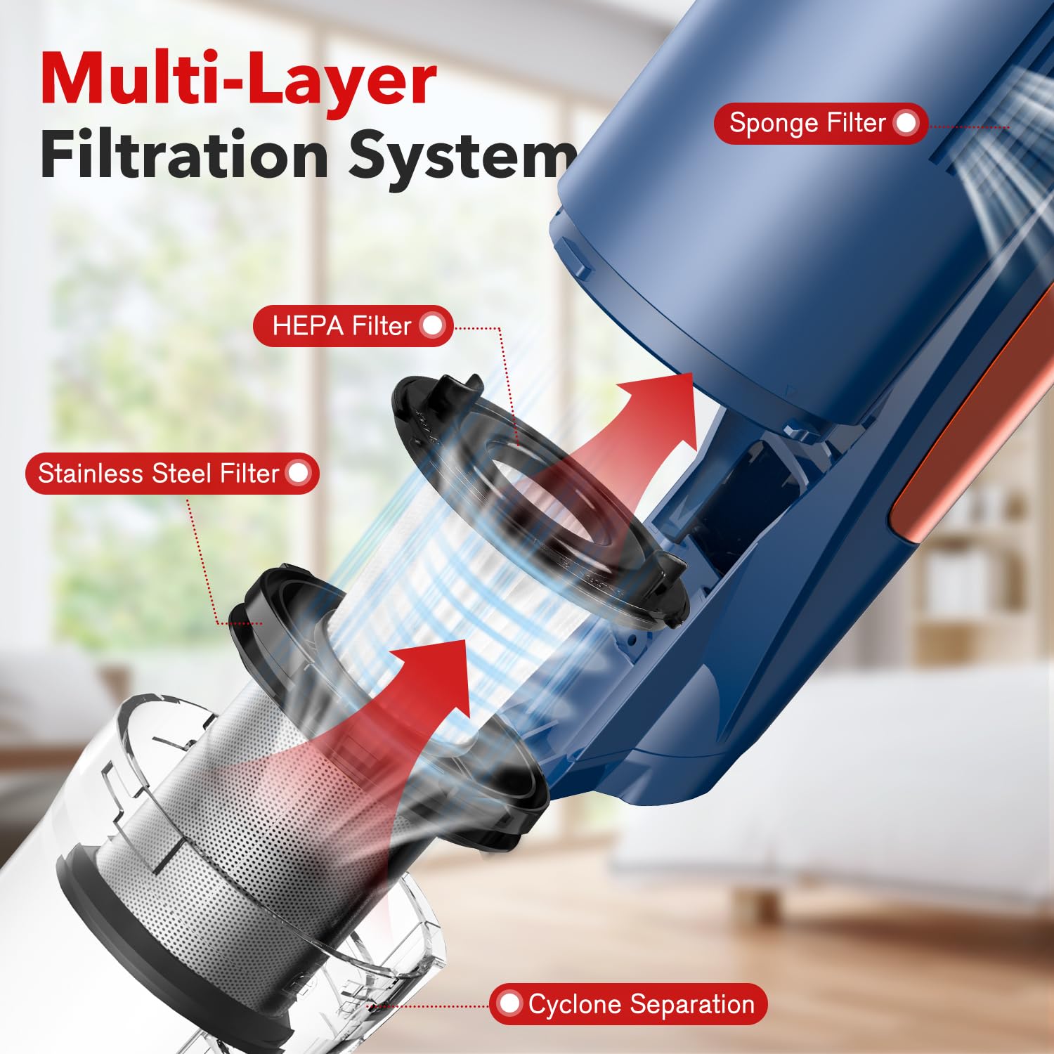Whall Cordless Vacuum Cleaner - 25KPa Powerful Suction, 280W Brushless Motor, Lightweight Stick Vacuum for Home & Car, Handheld for Pet Hair, Carpets & Hard Floors, 55min Runtime (Blue) - Perfect for Quick Cleanups & Pet Owners