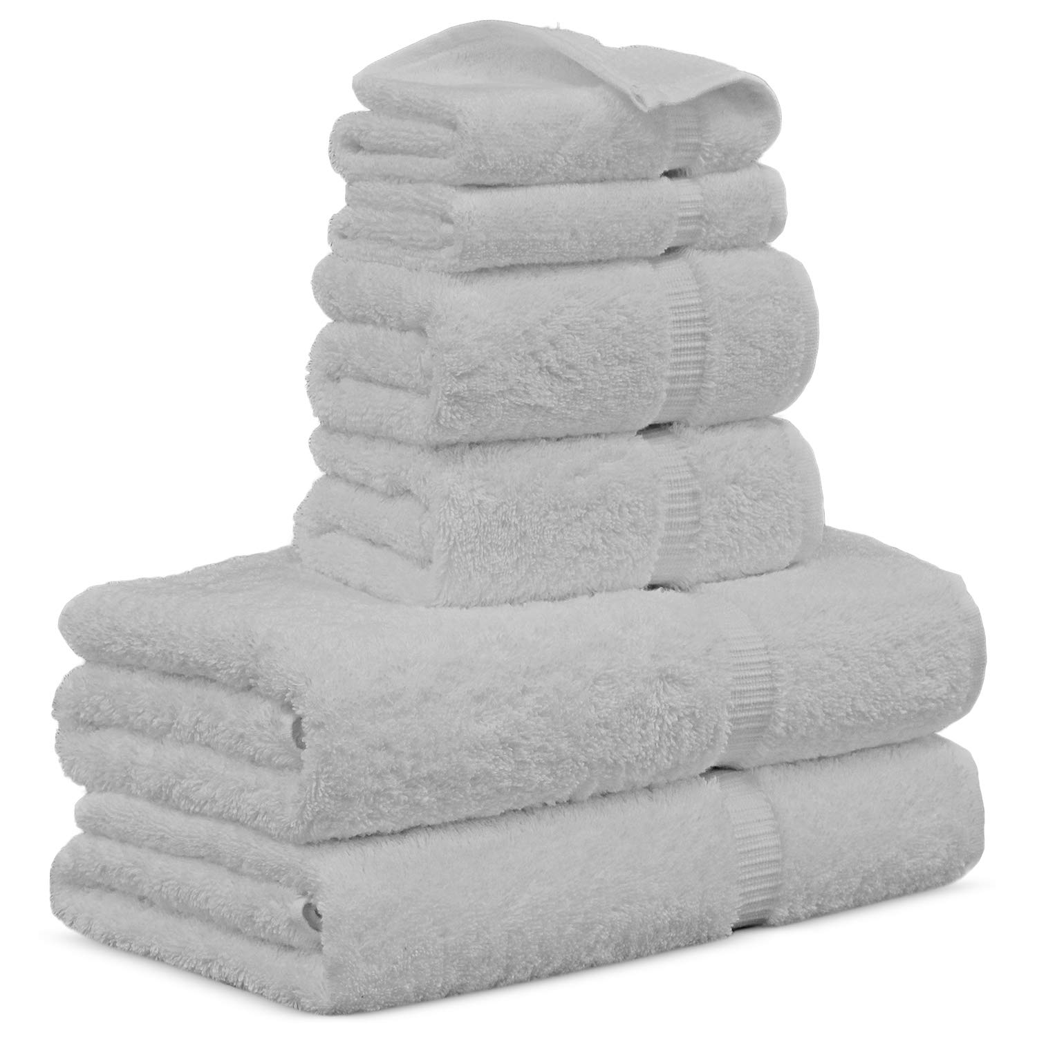Premium 100% Turkish Cotton Bath Towel Set - 6 Piece (White) - Ultra Soft & Absorbent for Spa, Beach & Luxury Bathroom