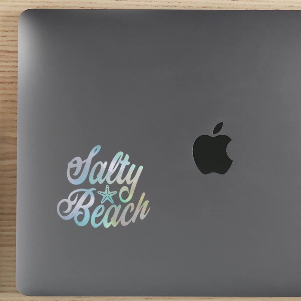 Premium Waterproof Vinyl Decal Stickers Set of 2 - Salty Beach Quote Holographic Design for Laptop, Phone, Helmet, Car Window, Bumper, Mug, Cup, Door & Wall Decoration - Perfect for Beach Lovers, Surfers & Coastal Home Decor