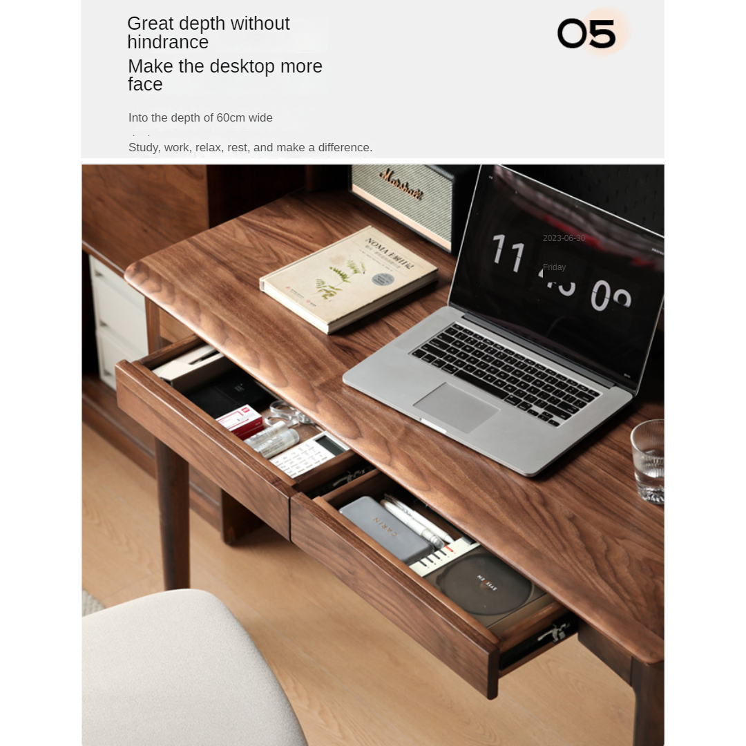 Solid Black Walnut Wood Bookshelf Table - Modern Integrated Study Desk & Storage Shelf for Home Office, Living Room, and Library Use