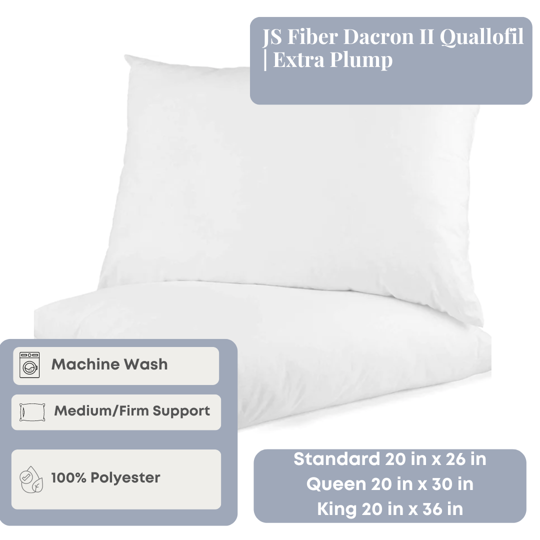 Premium JS Fiber Dacron II Quallofil Pillow Insert - Extra Plump & Supportive for Ultimate Comfort - Perfect for Bed, Sofa, and Decorative Pillows
