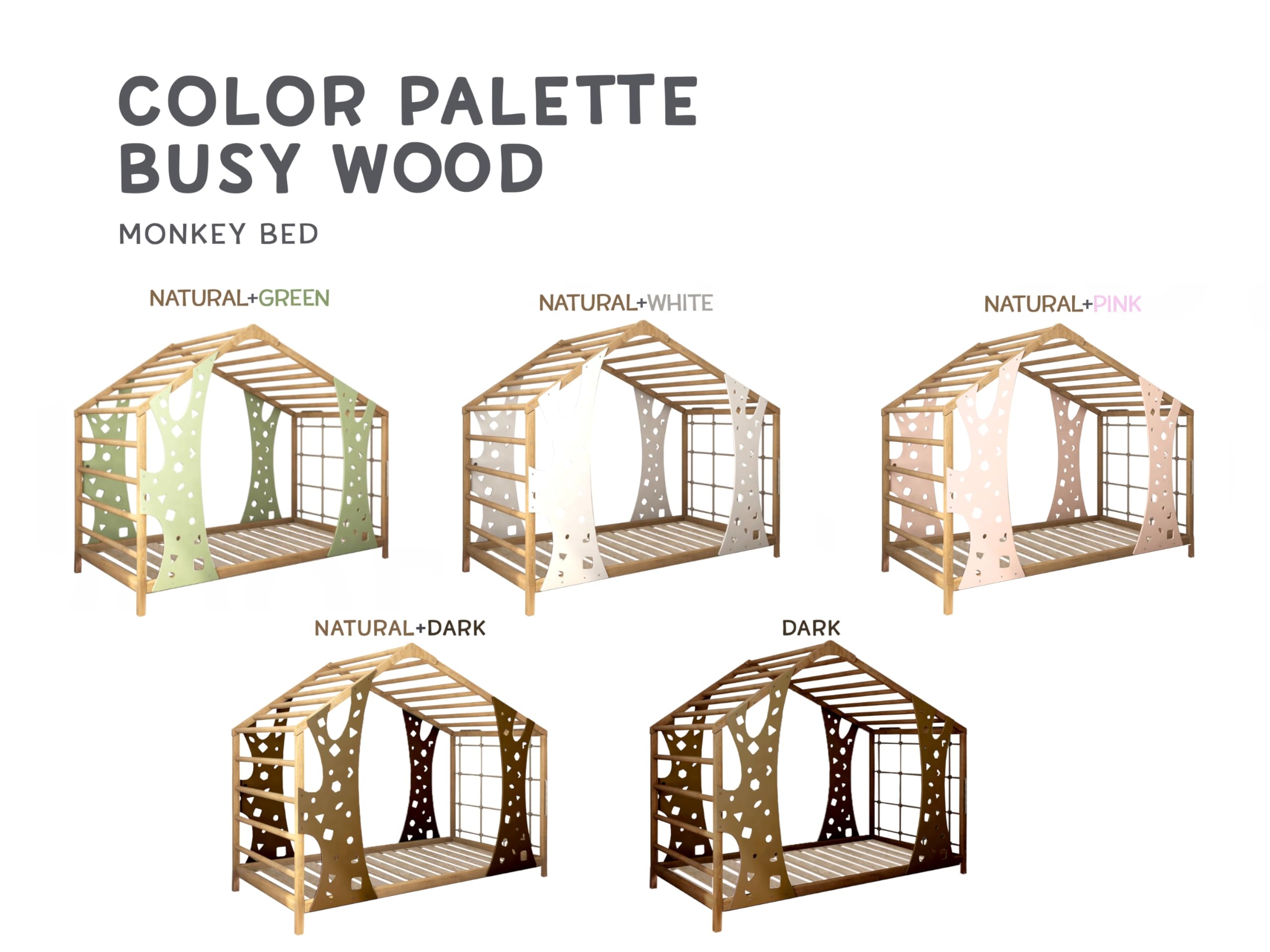 Montessori Toddler Bed with Climbing Gym - Solid Wood Twin Bed Frame for Kids - Monkey Bed with Legs & Slats - Perfect for Playrooms, Bedrooms & Montessori Learning Spaces
