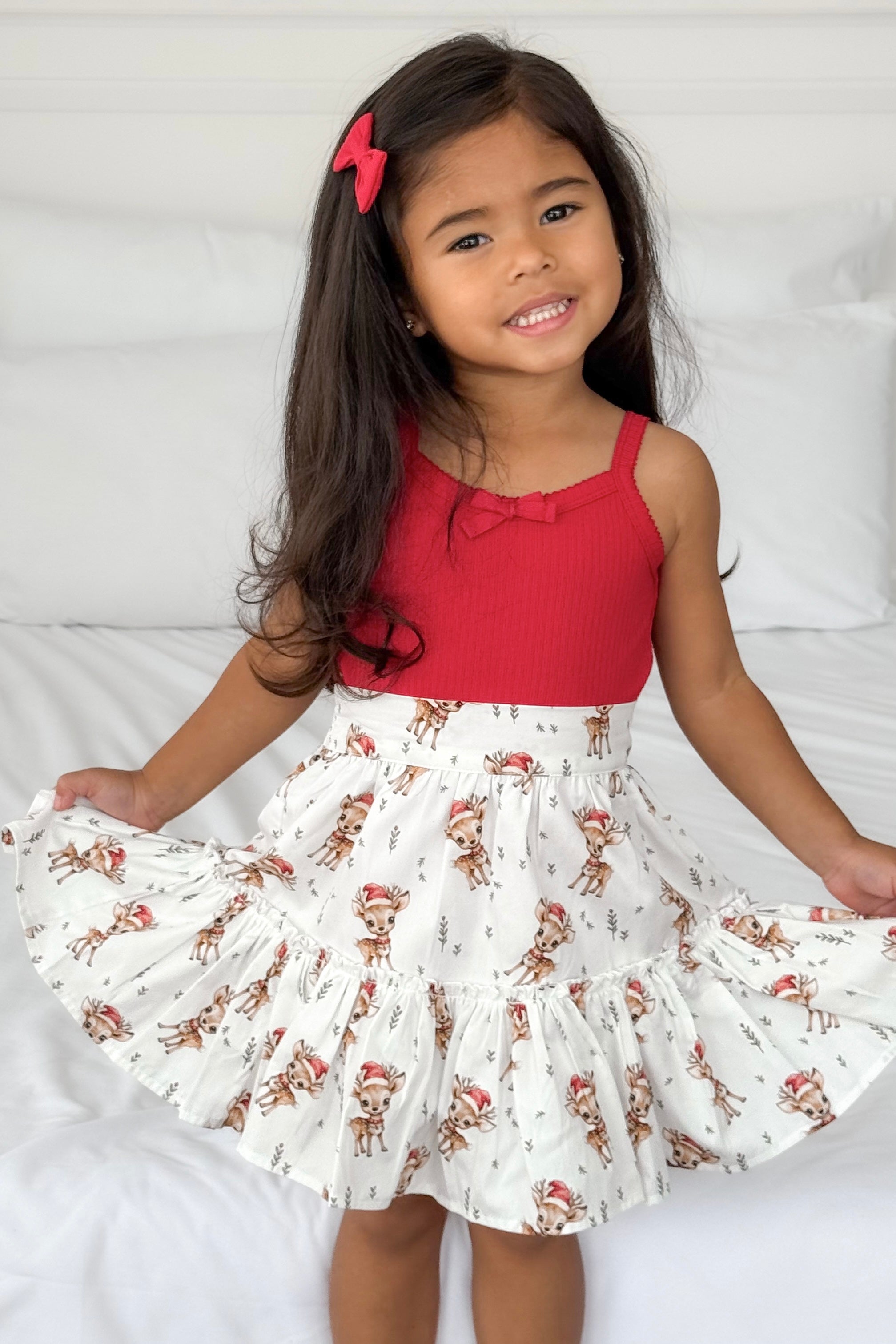 Ruffle Skirt with Dasher the Reindeer Print - Cute Christmas Party Outfit for Women & Girls | Holiday Festive Wear, Family Matching, Photo Shoot
