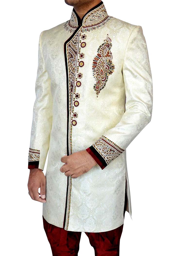 INMONARCH Men's Indian Sherwani Cream - Indo Western Wedding Sherwani Suit IN043001 | Perfect for Indian Weddings, Festivals & Special Occasions