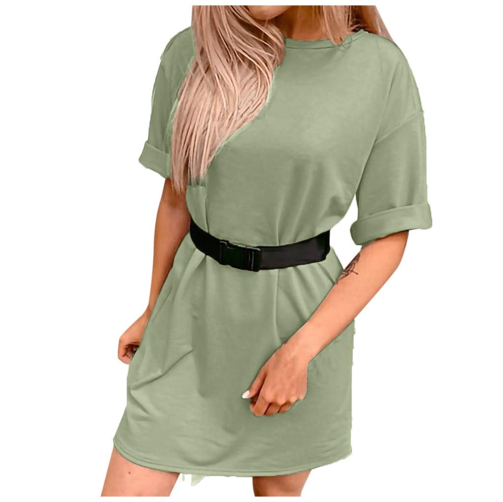 Women's Loose Fit Solid Color T-Shirt Dress with Belt - Casual Sports & Home Wear - Perfect for Workouts, Lounging, and Everyday Comfort