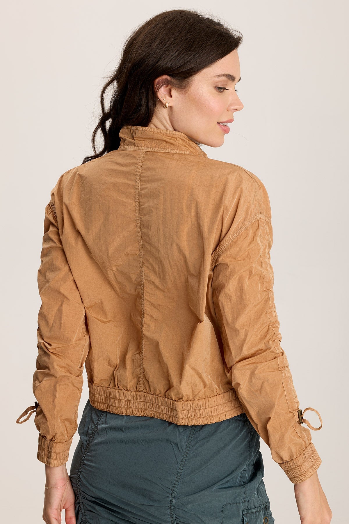 Burris Ruched Athletic Bomber Jacket for Women - Lightweight Stretch Running Jacket with Zipper - Perfect for Gym, Jogging & Outdoor Sports