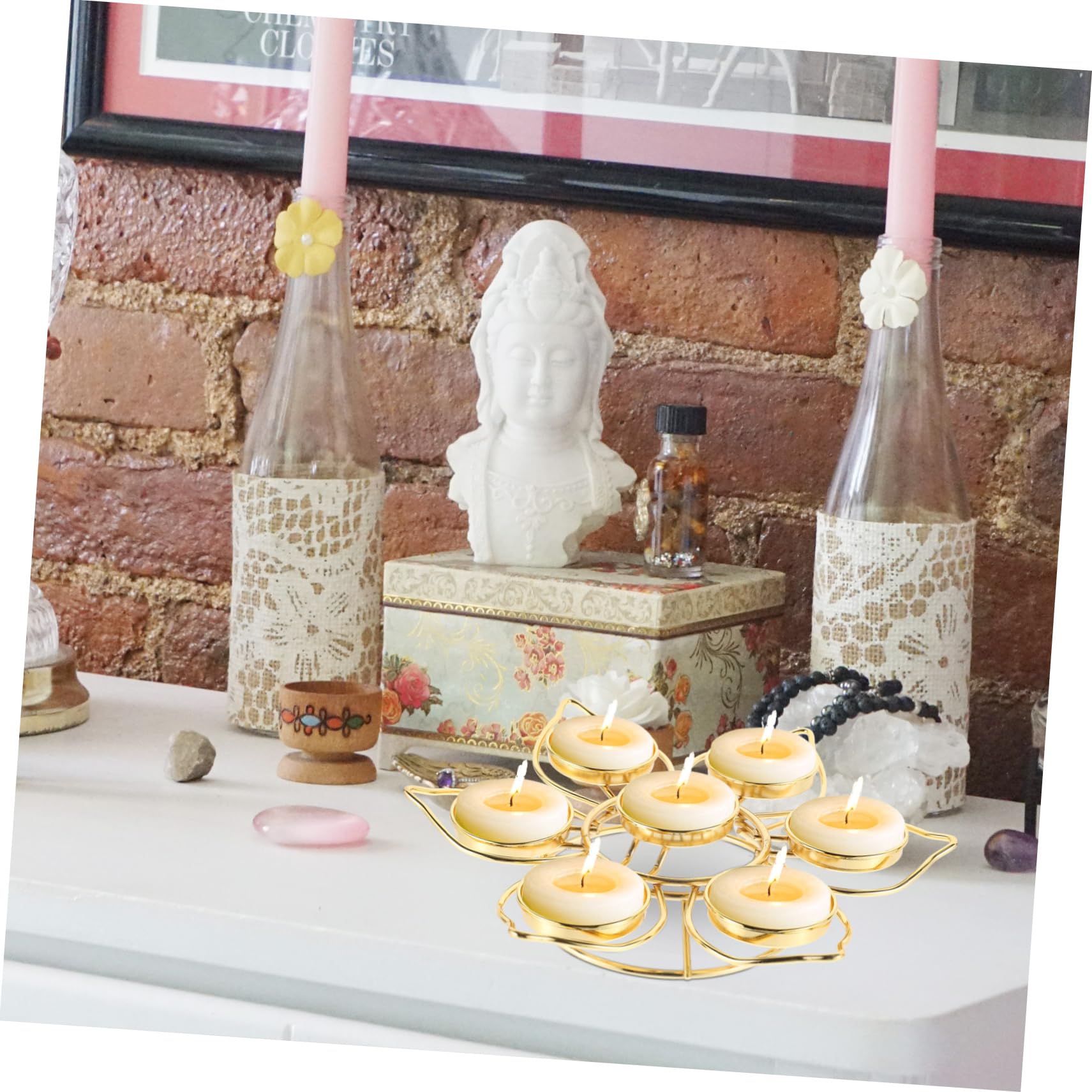 DOITOOL Golden Brass Ghee Lamp Holder - Buddhist Butter Lamp Tea Light Candle Holder for Wedding Decor, Temple Altar & Home Meditation - Elegant Glass Container for Spiritual & Relaxing Ambiance