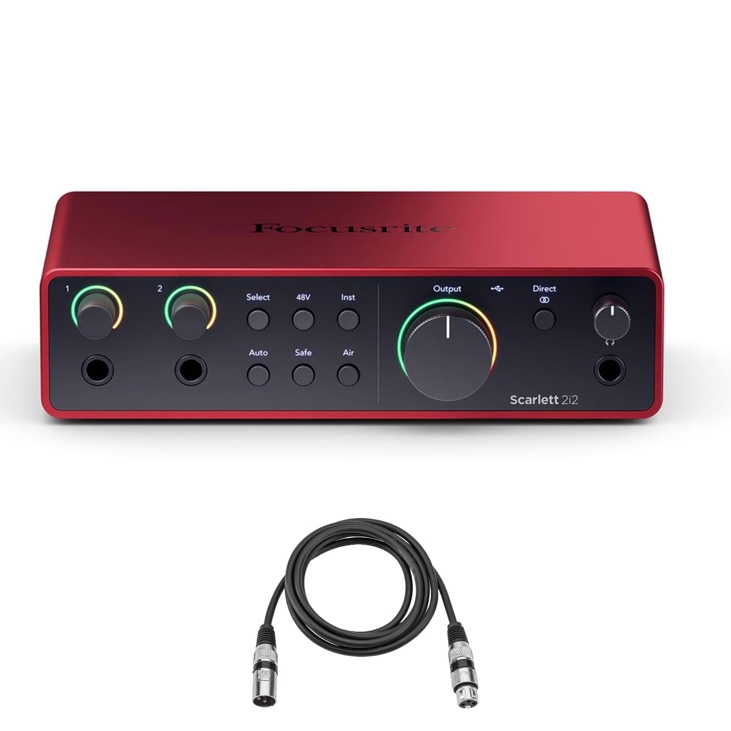 Focusrite Scarlett 2i2 4th Gen USB Audio Interface Bundle with Pro Tools Software & 10ft XLR Cable - Professional Studio Recording for Podcasting, Music Production & Home Studio Setup