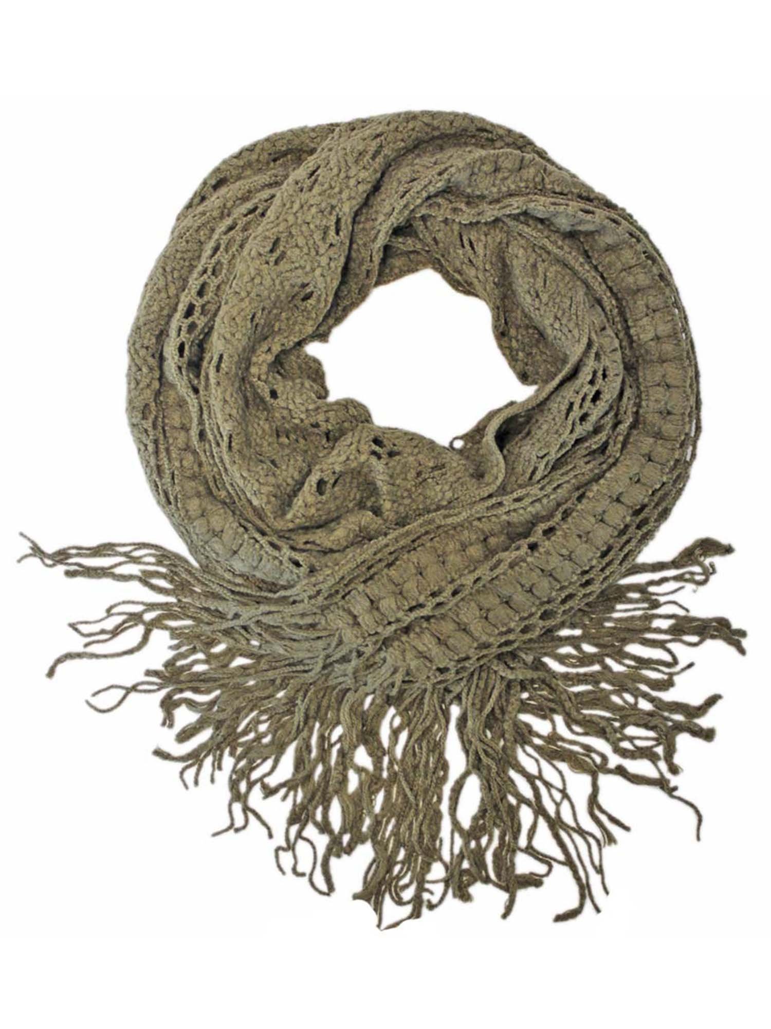 Elegant Taupe Long Crochet Knit Infinity Scarf - Soft Winter Fashion Accessory for Women | Perfect for Cold Weather, Office Wear & Holiday Outfits