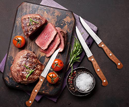 Premium 8-Piece Steak Knives Set - High-Quality Serrated Edge Stainless Steel Cutlery for Perfectly Slicing Steak & Meat - Ideal for Dining, BBQ, and Kitchen Use