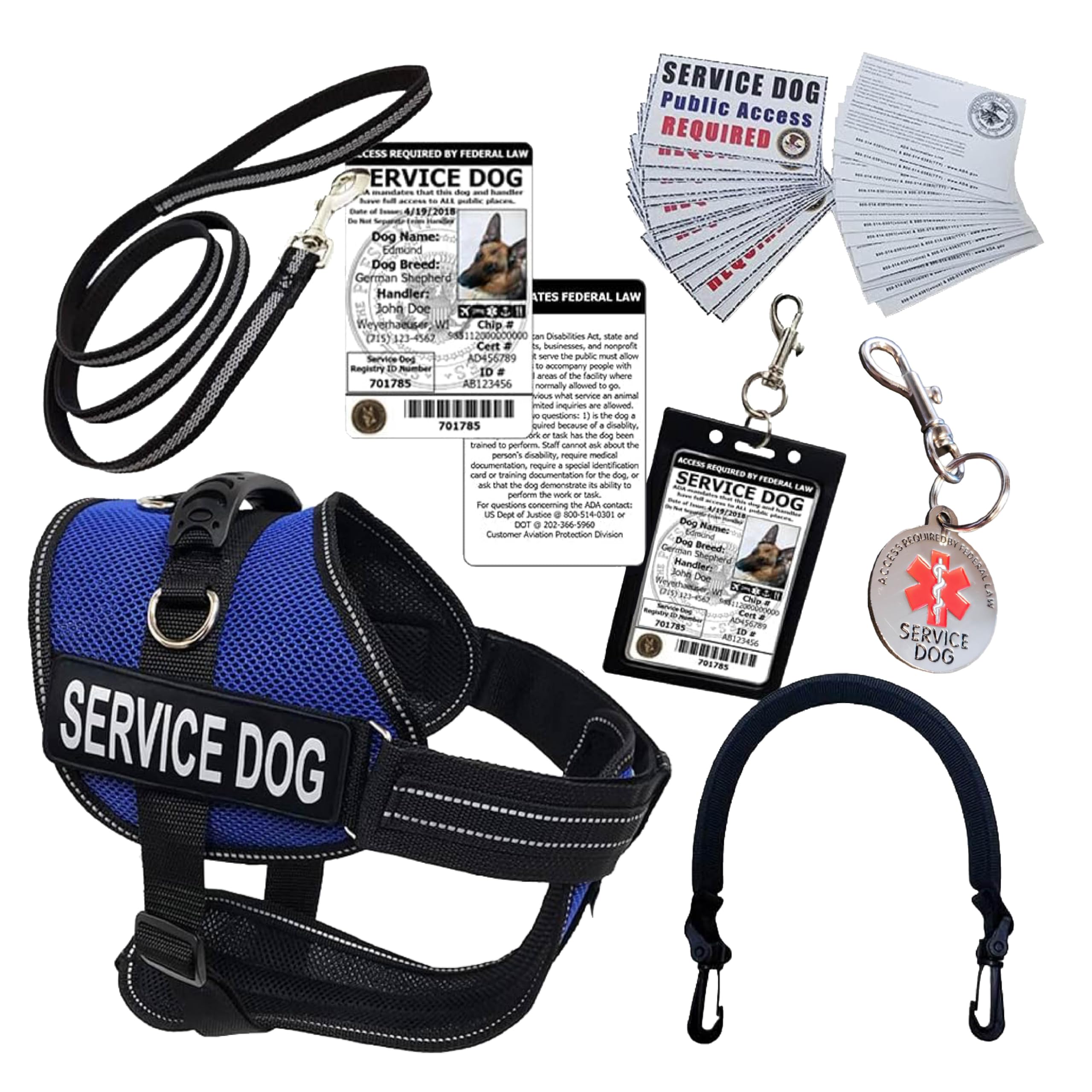 ActiveDogs Small Blue Service Dog Vest Harness with Handle - Complete ADA Compliant Kit Includes ID Holder, Medical Alert Keychain, Leash & Patches - Perfect for Therapy Dogs, Emotional Support Animals & Public Access Training