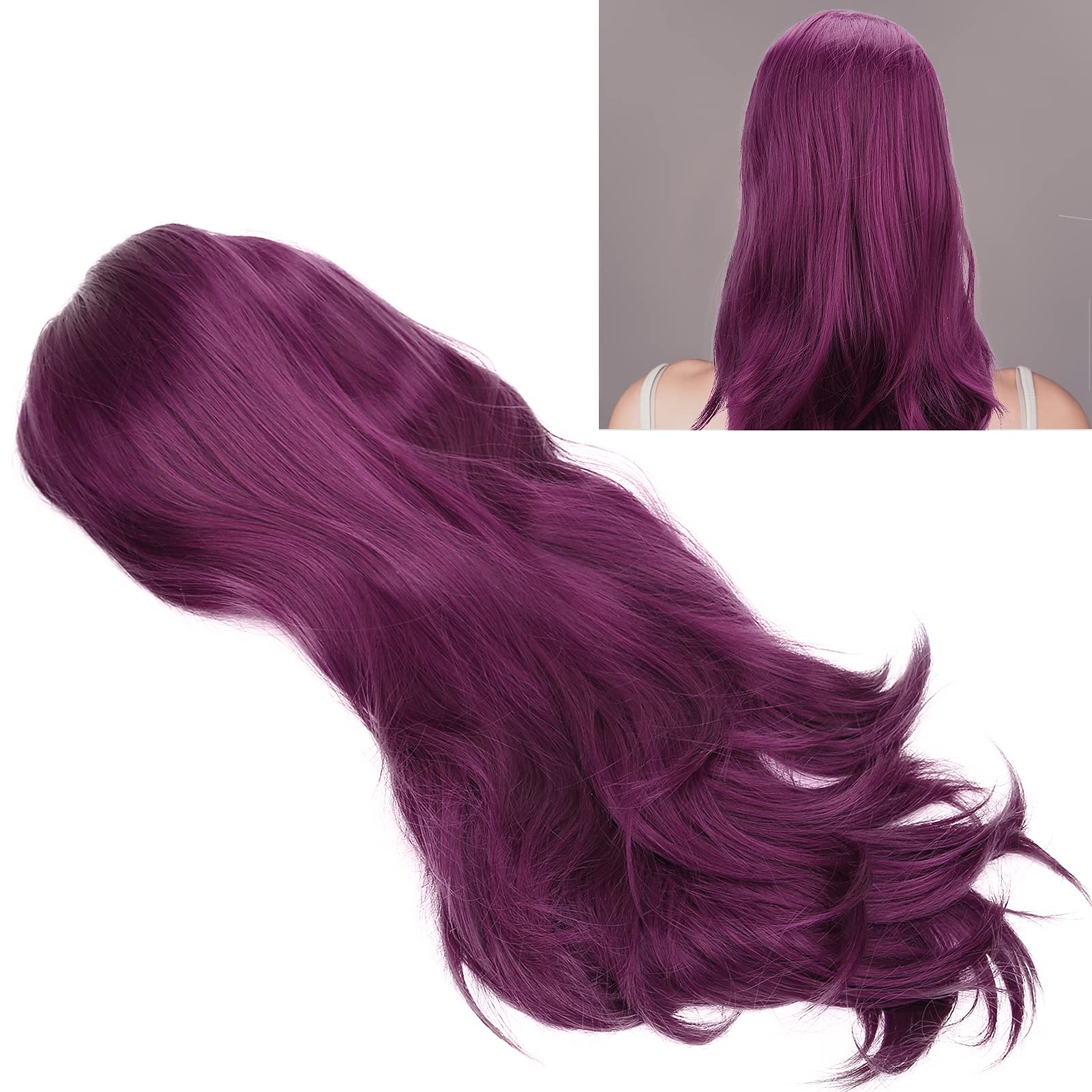 High-Quality Heat Resistant Purple Cosplay Wig - Wavy Synthetic Fiber Wig with Mesh Cap for Anime, Halloween, Costume Parties & Daily Wear