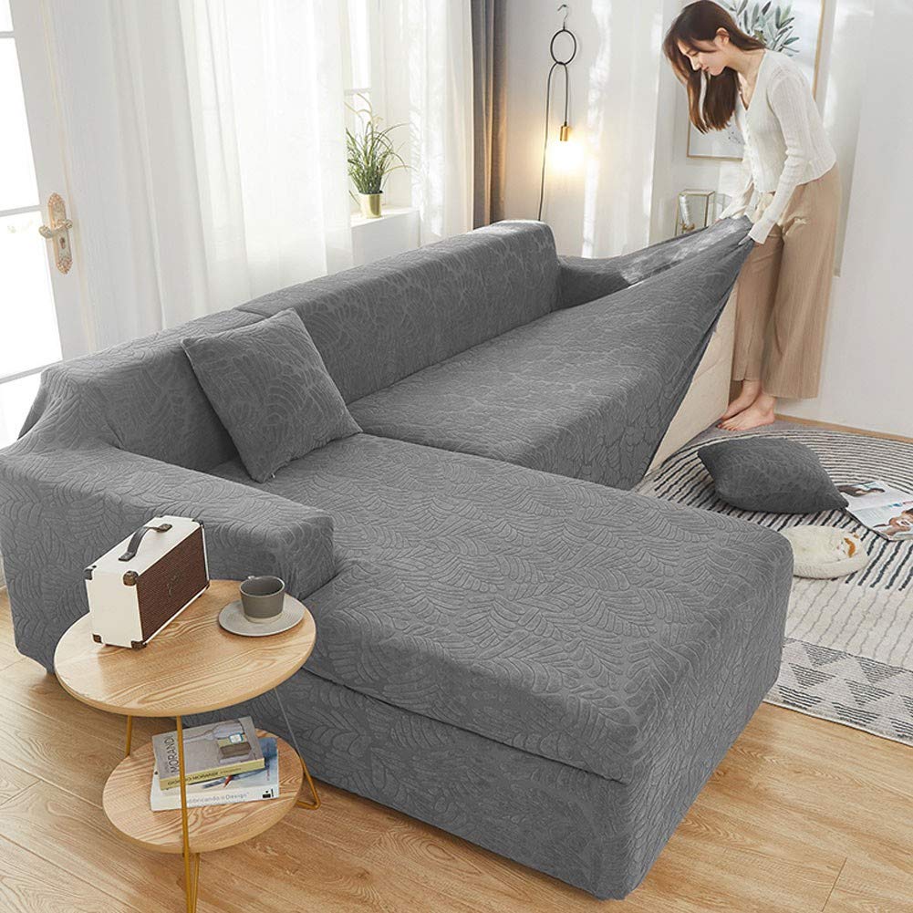 Premium Stretch Sofa Cover for Pets & Kids - Waterproof L-Shaped Couch Slipcover for 1/2/3/4 Seater Sectional, Furniture Protector for Living Room & Loveseat (Gray) - Perfect for Pet Owners, Families with Kids & Home Protection