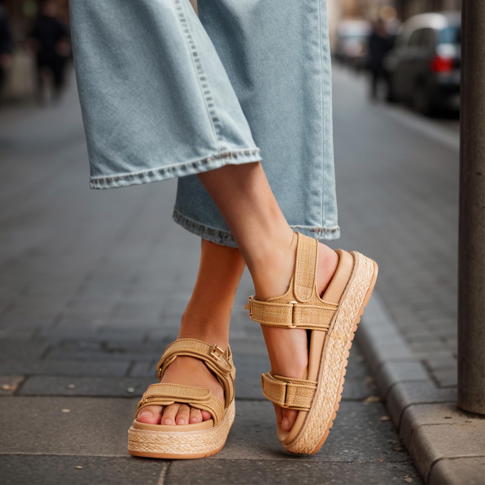 Women's Platform Raffia Sandals - Open Toe Espadrille Wedge Sandals for Summer Beach, Vacation & Casual Outfits