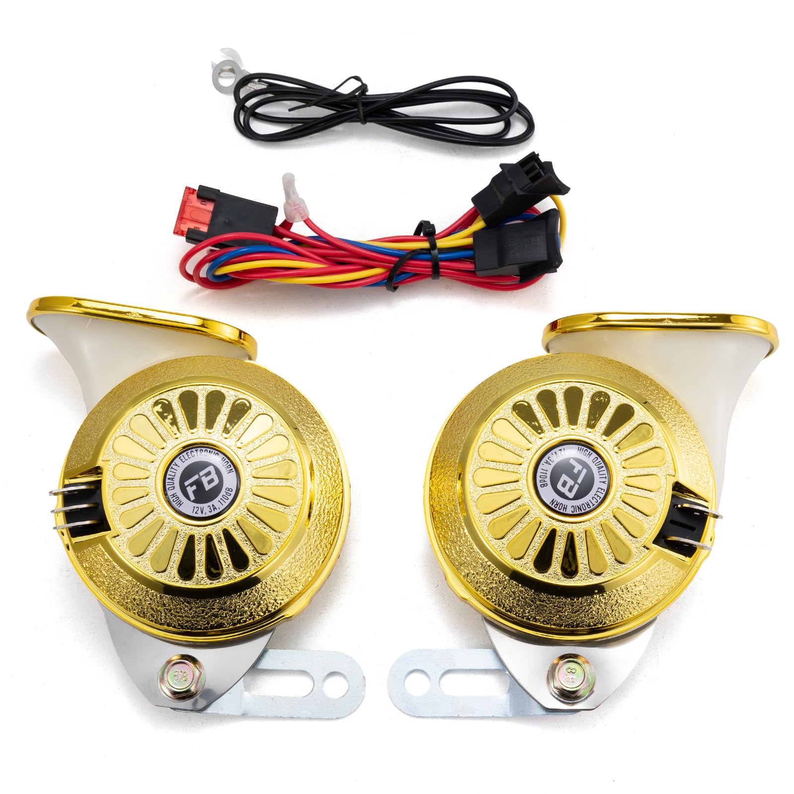 FARBIN 12V Super Loud Train Horn for Car, Truck, Motorcycle, Boat - 3 Adjustable Sound Modes with Wiring Kit (Gold) | Perfect for Off-Road Vehicles, Emergency Alerts & Custom Automotive Upgrades