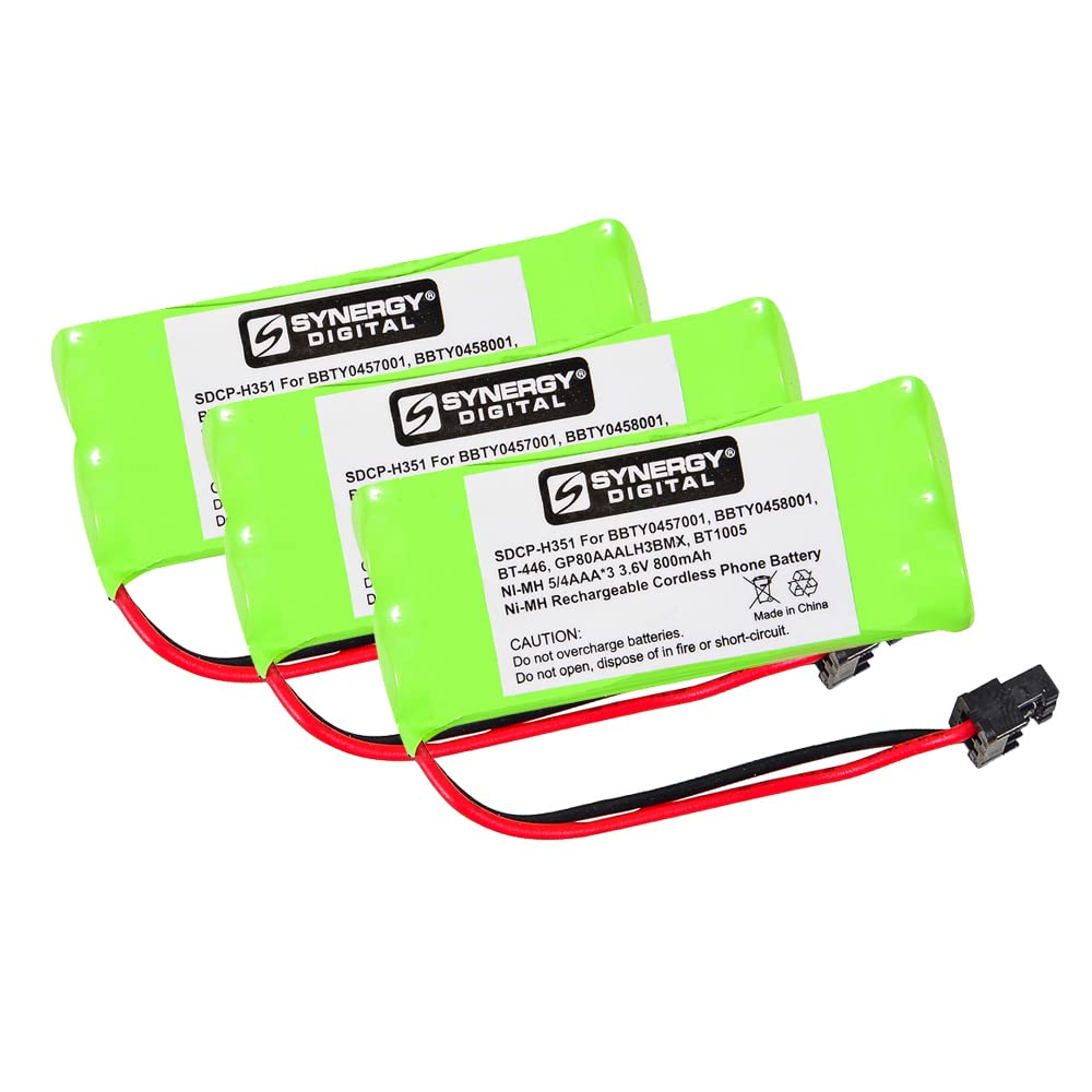 Synergy Digital Cordless Phone Batteries - 3 Pack Ni-MH 2.4V 750mAh Replacement for Uniden D1484 & BT-1008 - Perfect for Home Office Cordless Phones with Long-Lasting Power