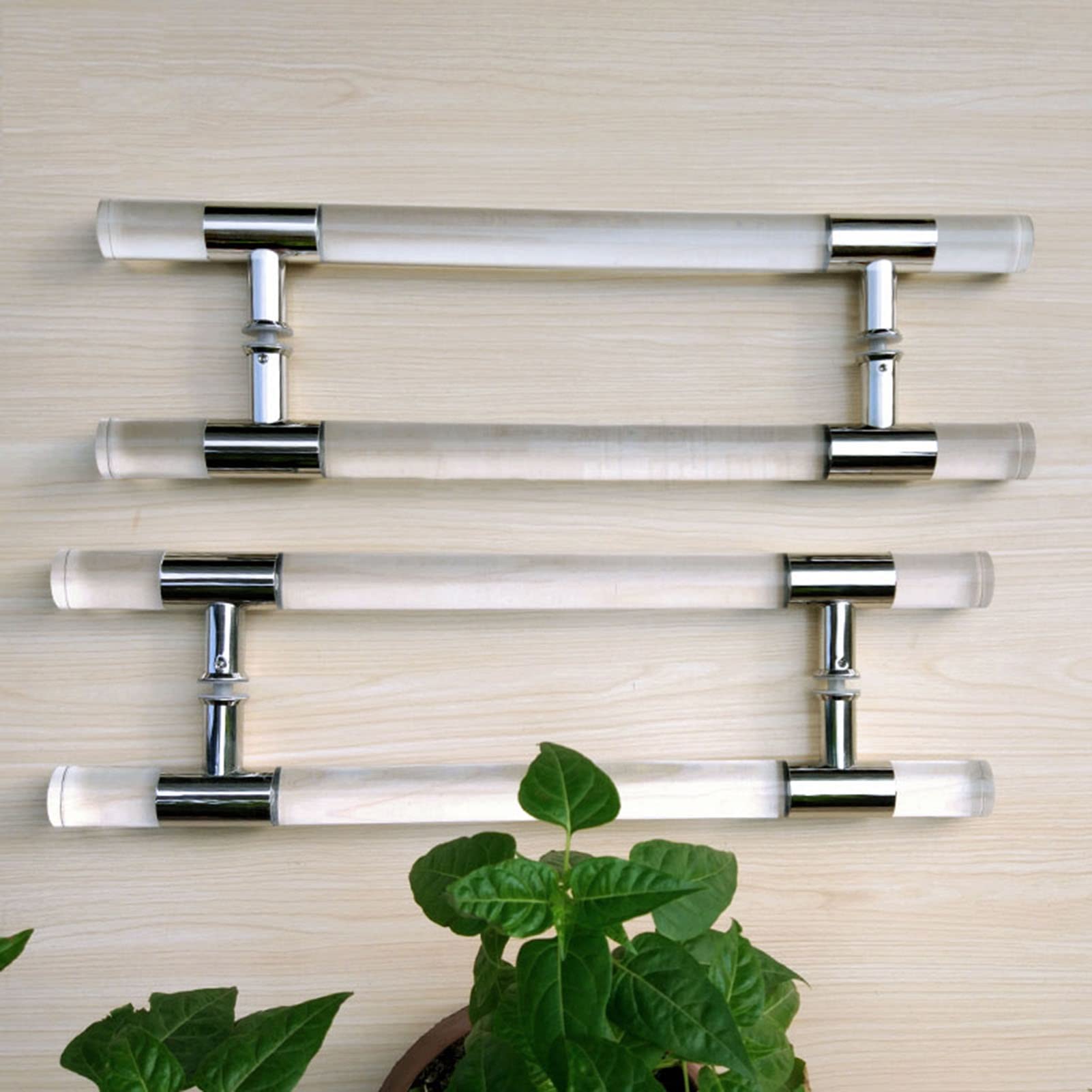 Modern Clear Acrylic Entry Door Handle - Crystal Dummy Bar Sliding Barn Door Handle - Internal & External Double Sided H-Shape Swing Door Handle with Hardware (Silver, 80cm/31.5inch) - Perfect for Farmhouse, Rustic, and Contemporary Home Interiors