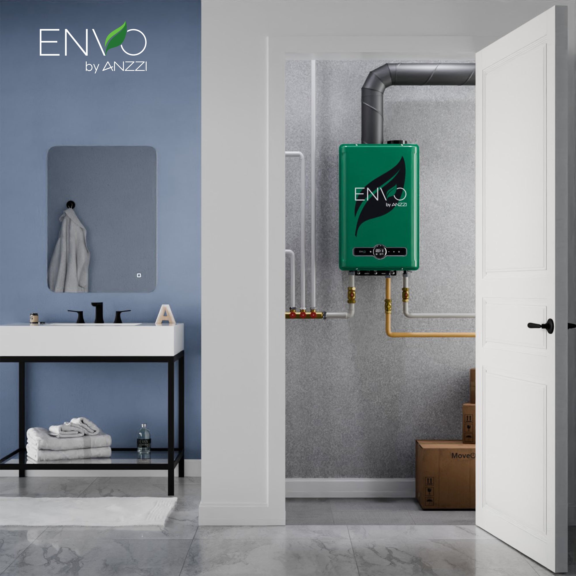 Anzzi Envo Indoor Tankless Water Heater - 8.2 GPM Natural Gas Water Heater, 199,000 BTU, 120V - Perfect for Homes, Apartments & Small Businesses - Instant Hot Water Solution for Showers, Sinks & Appliances