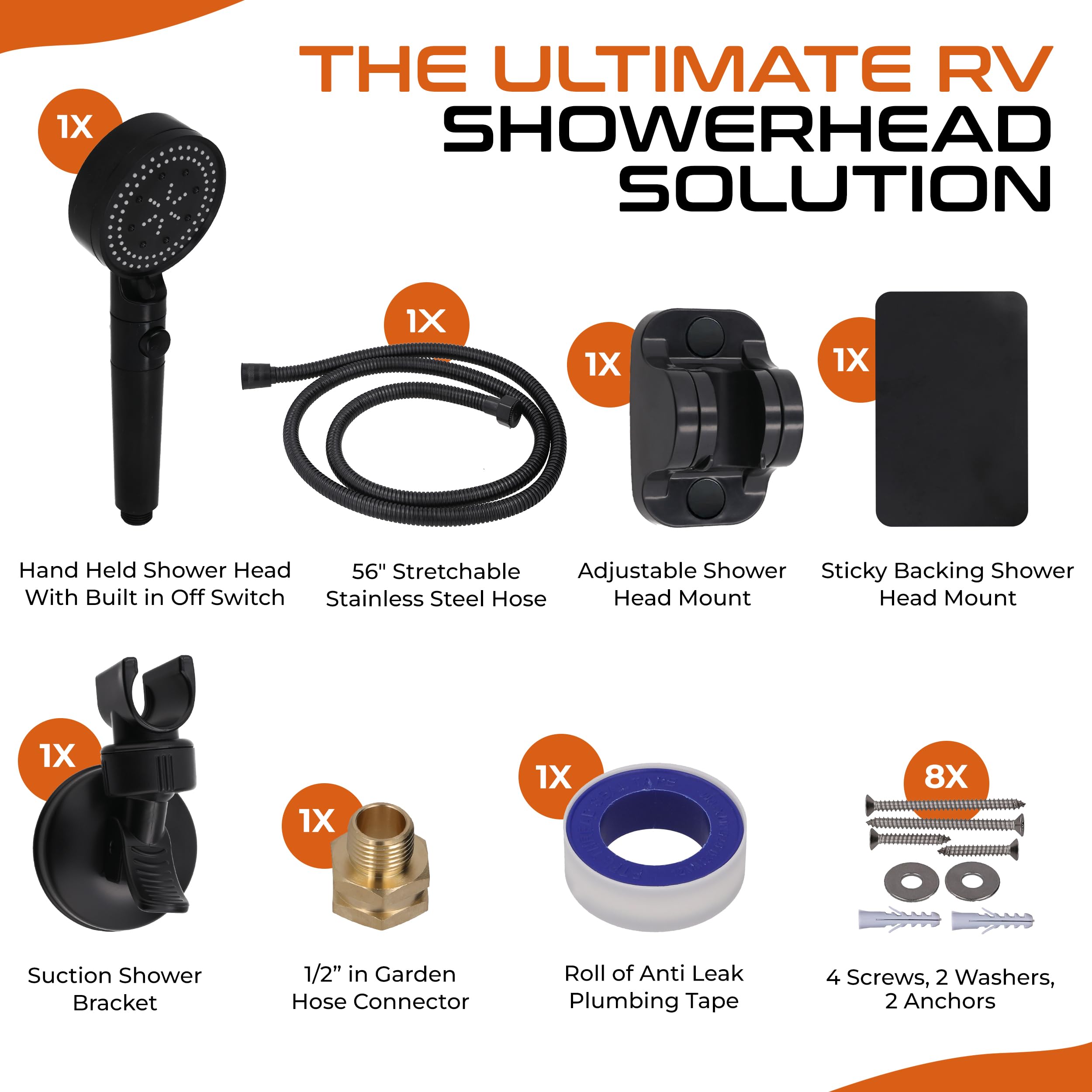 Versatile RV Shower Head with Hose - 6 Spray Modes & On/Off Button - Easy Install Camper Shower Kit for Indoor/Outdoor Use - Perfect for RV, Camping, Boating & Off-Grid Living