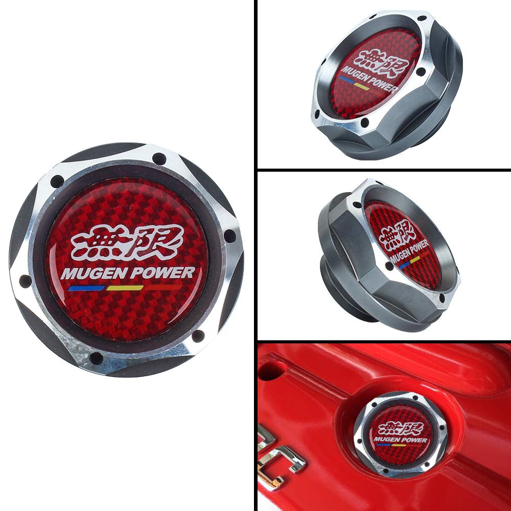 RED CARBON MUGEN Racing GRAY Engine Oil Filler Cap - Aluminum Oil Tank Cover for Honda, Acura - Upgrade Your Car Engine Performance & Style