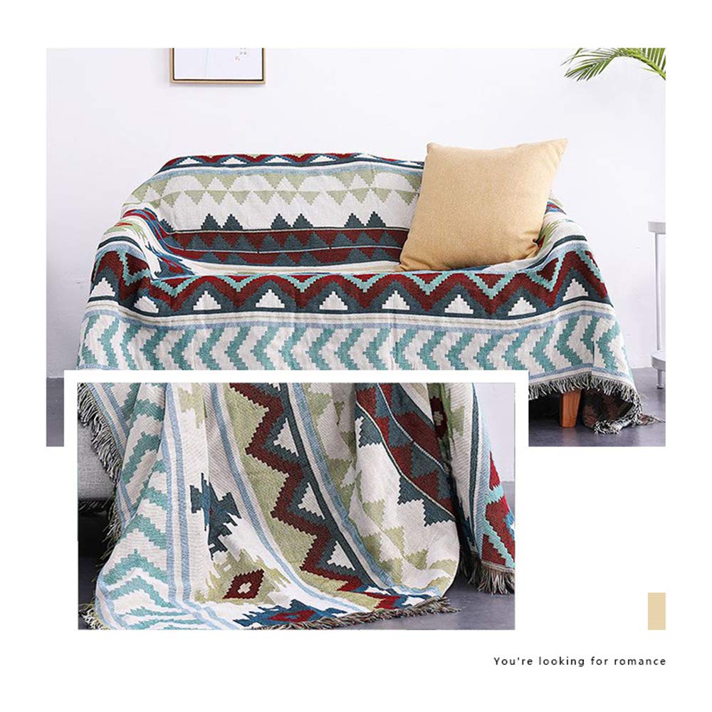 Boho Blanket - Soft Knit Tassel Throw Blanket for Sofa, Couch & Bed, Dustproof Cover with Geometric Design (180x230cm) - Perfect for Living Room, Bedroom & Outdoor Picnics
