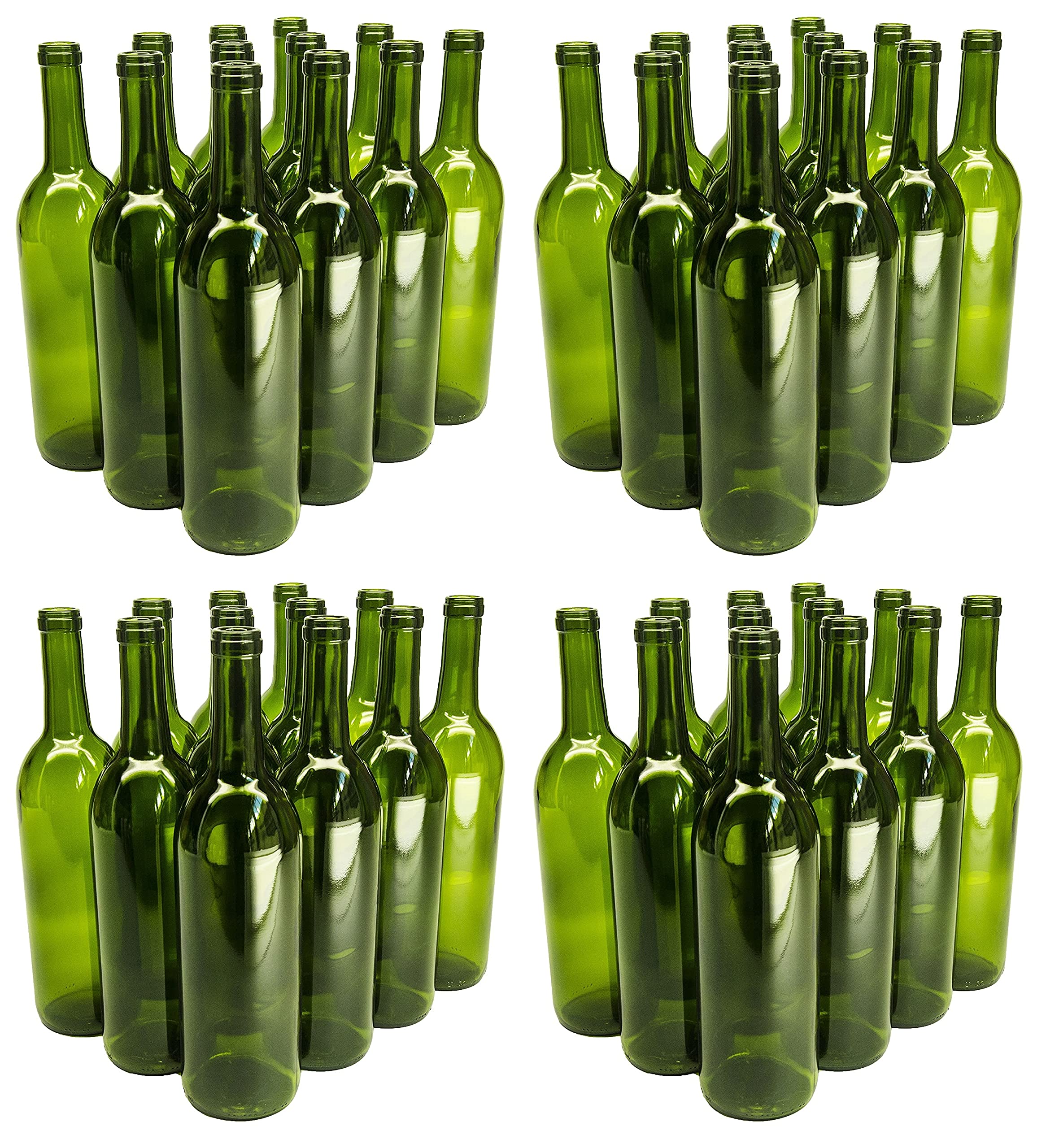 Premium 750ml Glass Bordeaux Wine Bottles with Flat Bottom & Cork Finish - Set of 48 (4 Cases x 12) - Champagne Green - Perfect for Home Brewing, Wine Making & Craft Cocktail Storage