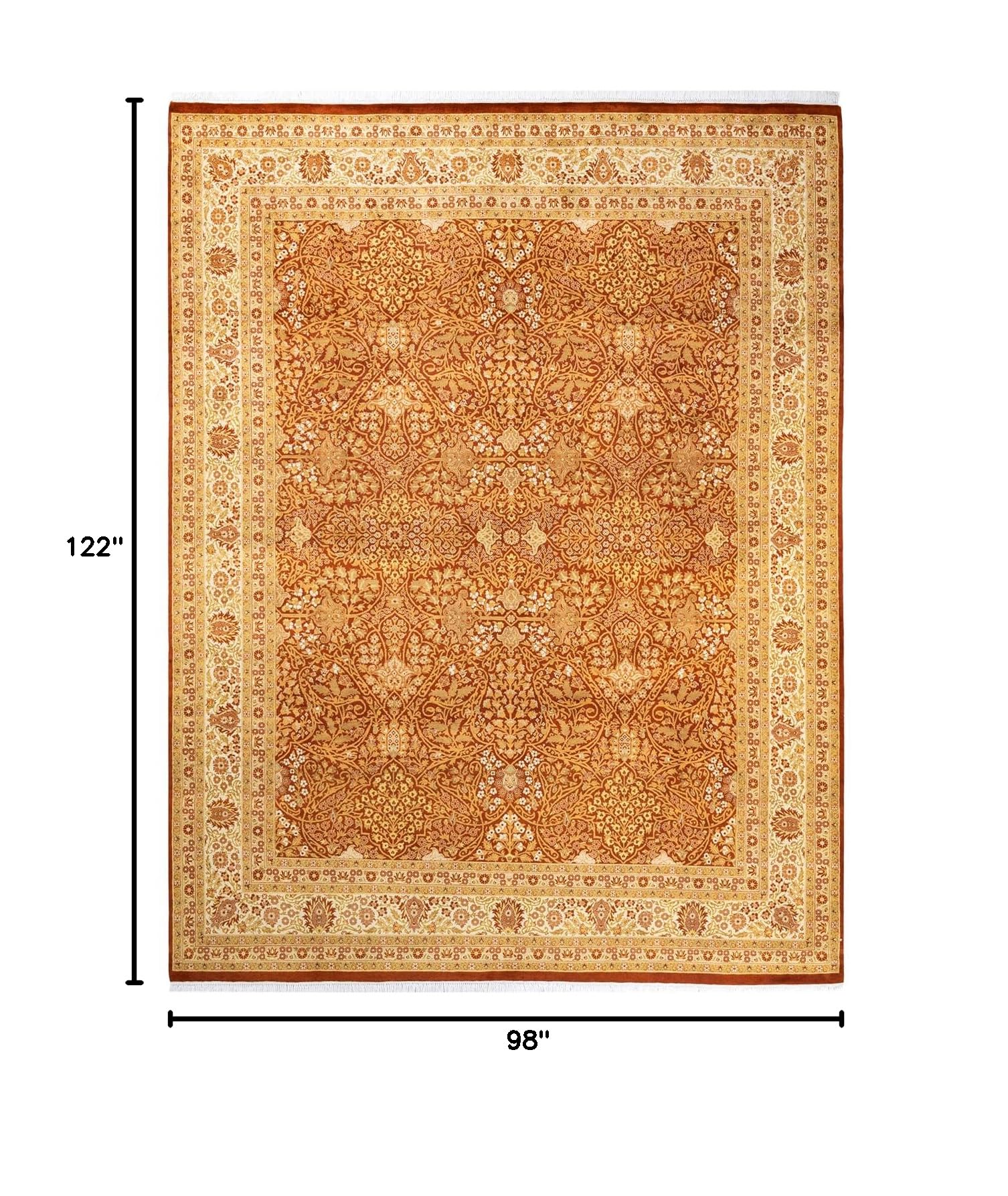 Handmade Hand-Knotted Wool Oriental Mogul Orange 8x10 Area Rug - Unique Traditional Design for Living Room, Bedroom & Dining Room Decor