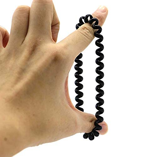 Upavista Spiral Hair Ties for Women - No Crease Seamless Elastic Hair Coils, 5-Piece Set (Black) | Traceless Ponytail Holders, Phone Cord Hair Rings for Workout, Office & Everyday Use