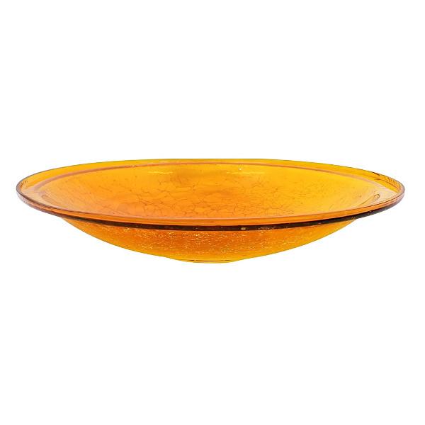 Handmade Mandarin Crackle Glass Birdbath Bowl - Outdoor Garden Decoration for Birds & Wildlife - Perfect for Patio, Yard & Backyard Bird Watching