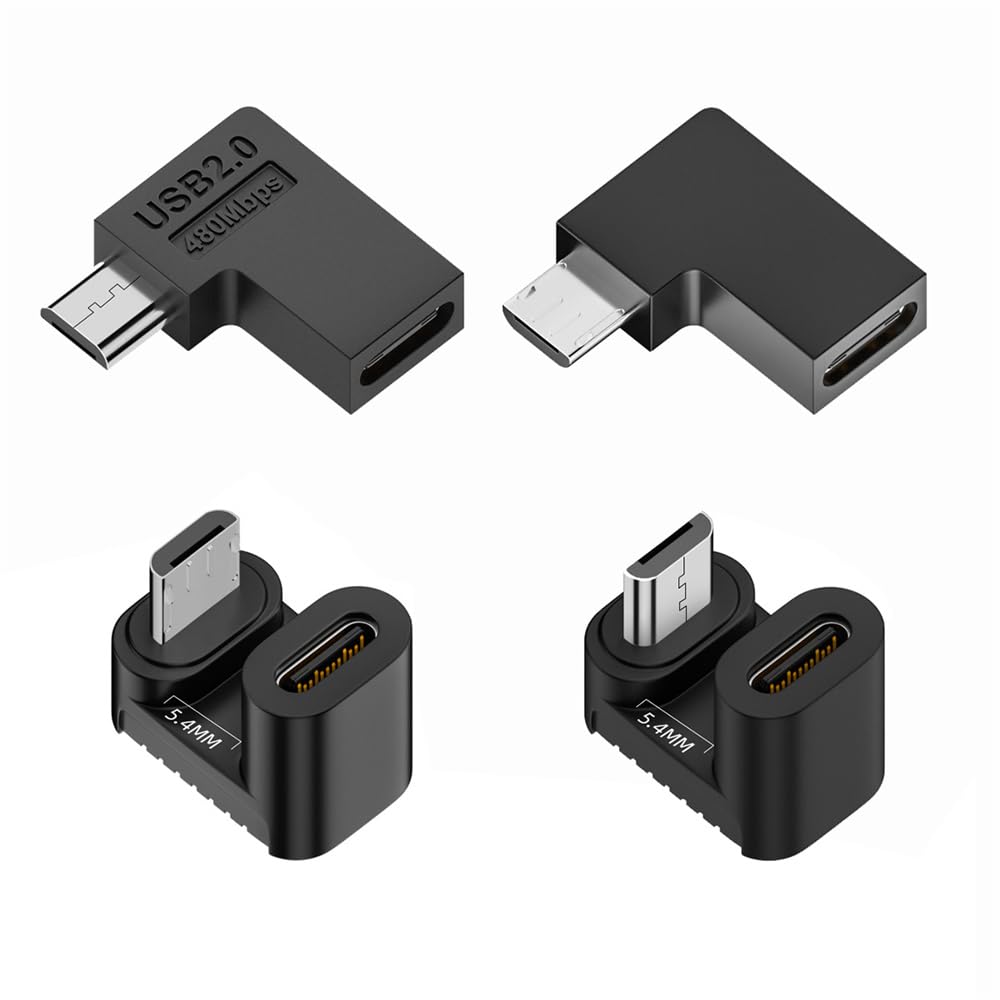 90/360 Degree USB-C to Micro USB Adapter 4 Pack - for Phone & Tablet Charging