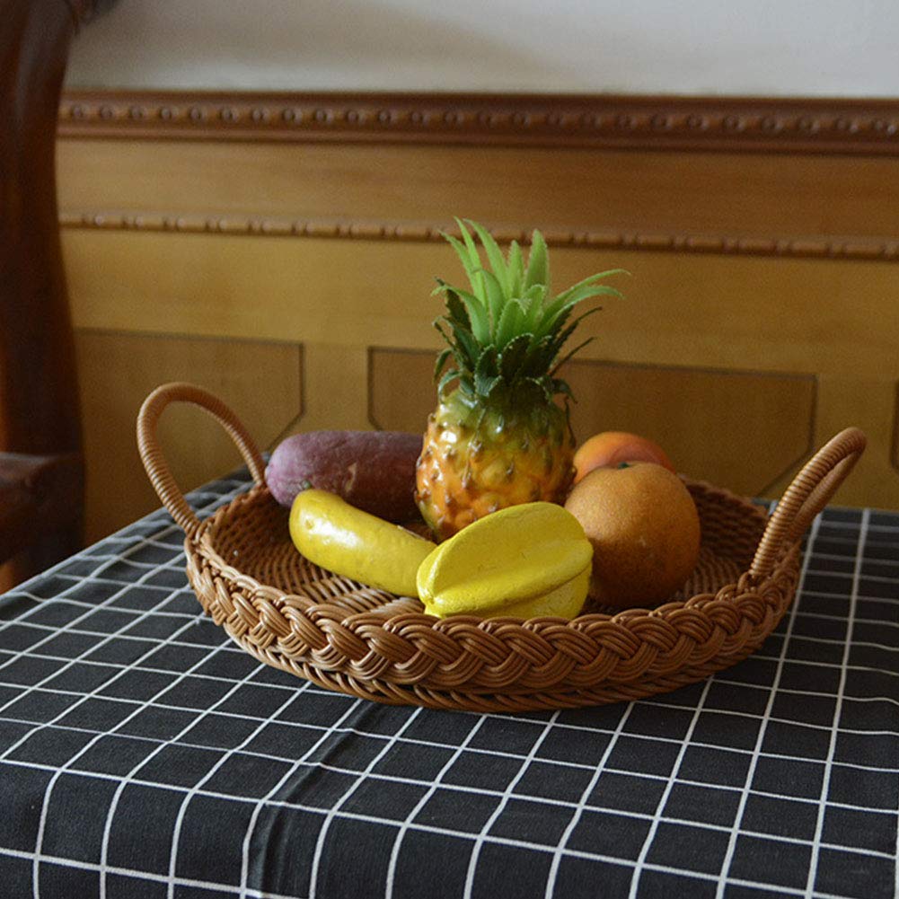 Hand-Woven Rattan Bread Basket with Handle - Natural Woven Serving Tray for Bread, Crackers, Snacks & Fruits | Perfect for Home, Restaurant & Party Table Decor | Eco-Friendly Kitchen & Dining Accessory