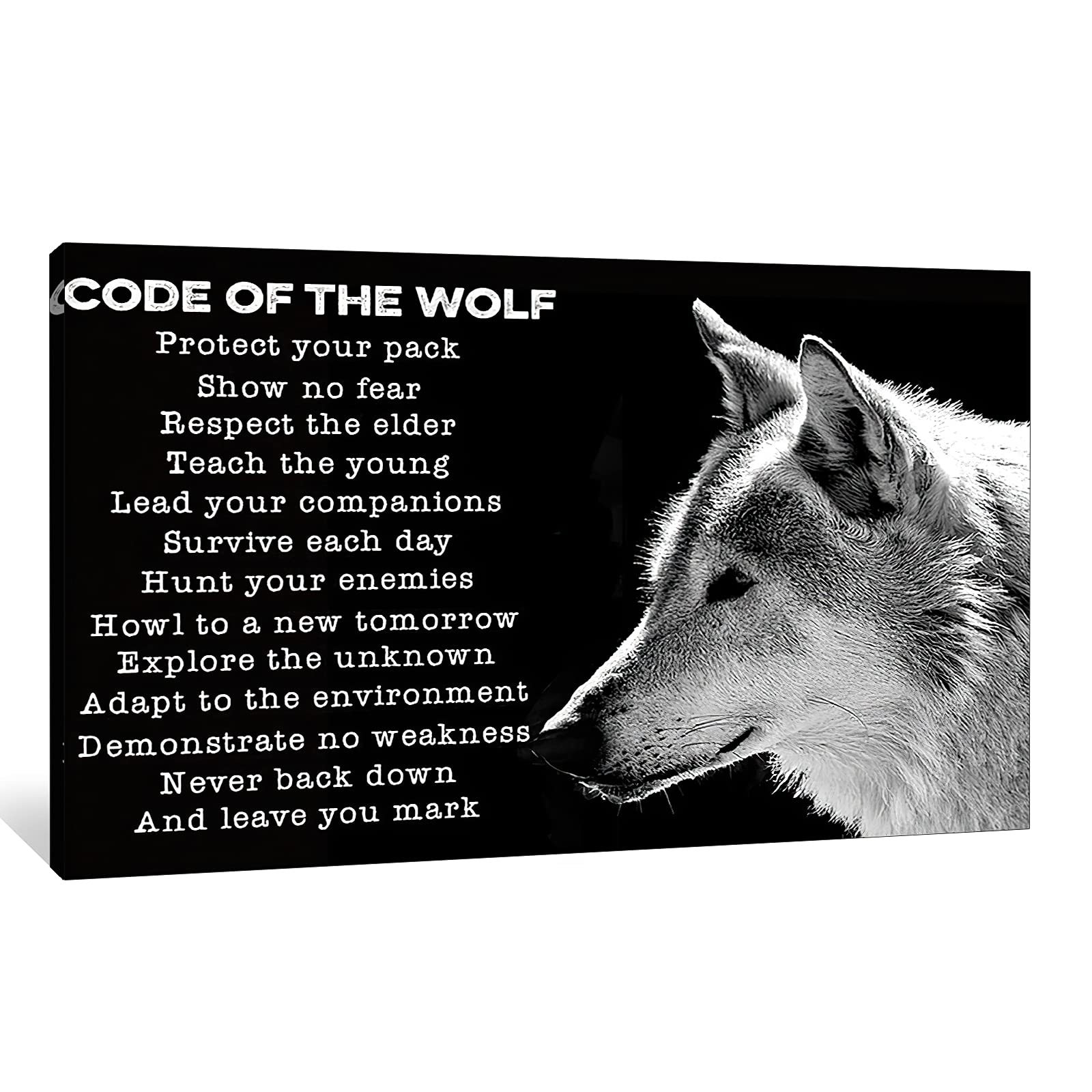 Wolf Motivational Quotes Canvas Wall Art - 24x36 Inches Inspirational Wolf Poster for Office, Man Cave & Home Decor - Animal Wolf Painting for Living Room, Bedroom & Gifts