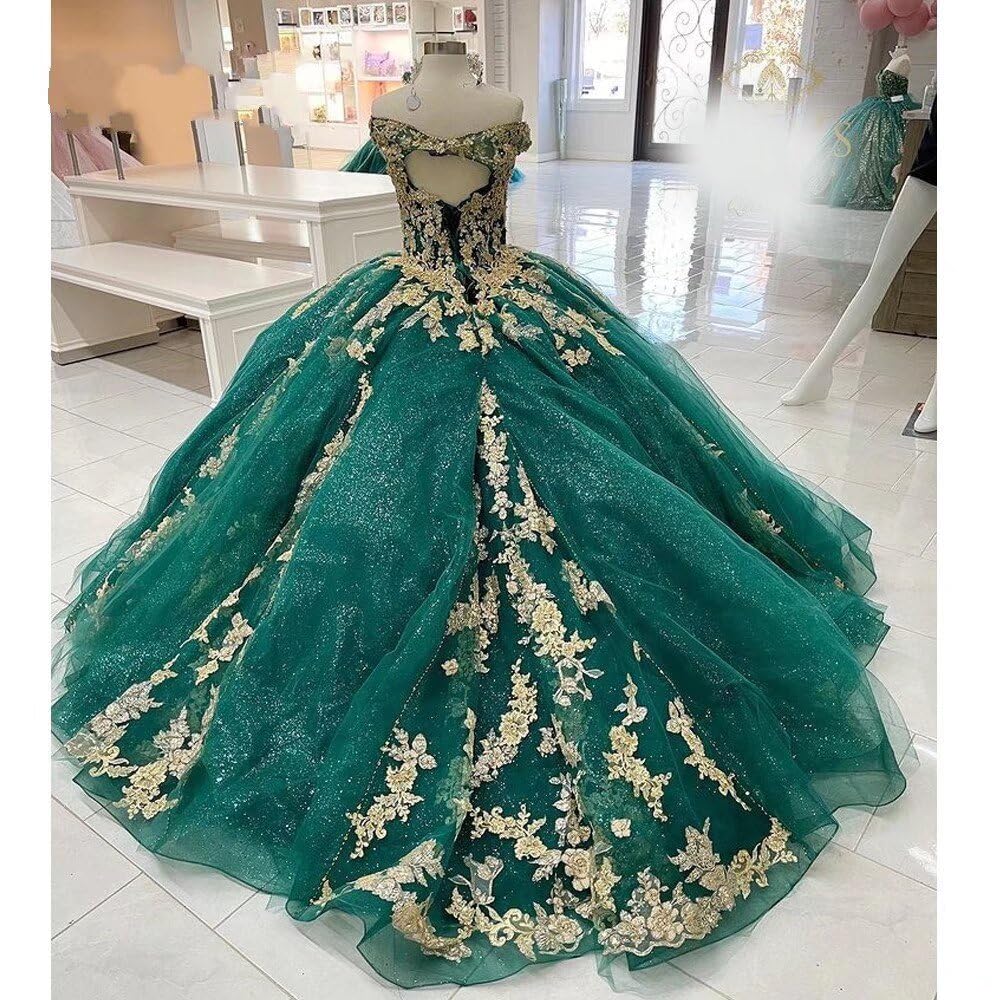 2025 Sweetheart Gold Embroidered Applique Cap Sleeve Quinceañera Dress | Sparkly Prom Ball Gown | Bling Tulle Evening Gown for Sweet 15, Homecoming & Formal Events | Perfect for Quinceañeras, Prom Nights & Special Occasions