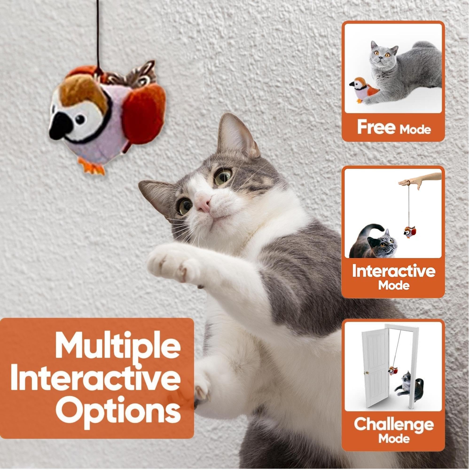 Interactive Chirping Bird Cat Toys with Catnip & Feather - Fun Kitten Toys for Indoor Cats, DIY Cat Wand & Hanging Door Toy - Perfect for Cat Trees & Towers - Playtime & Exercise for Active Felines