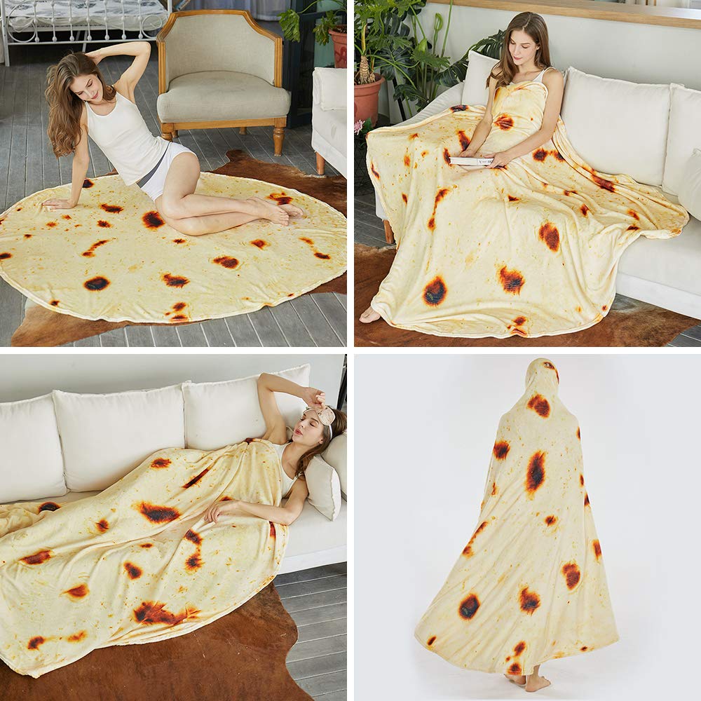 SeaRoomy Giant 47-inch Soft Tortilla Throw Blanket - Funny Novelty Round Wrap Blanket for Kids & Adults (Yellow) | Perfect for Movie Nights, Camping & Cozy Home Decor