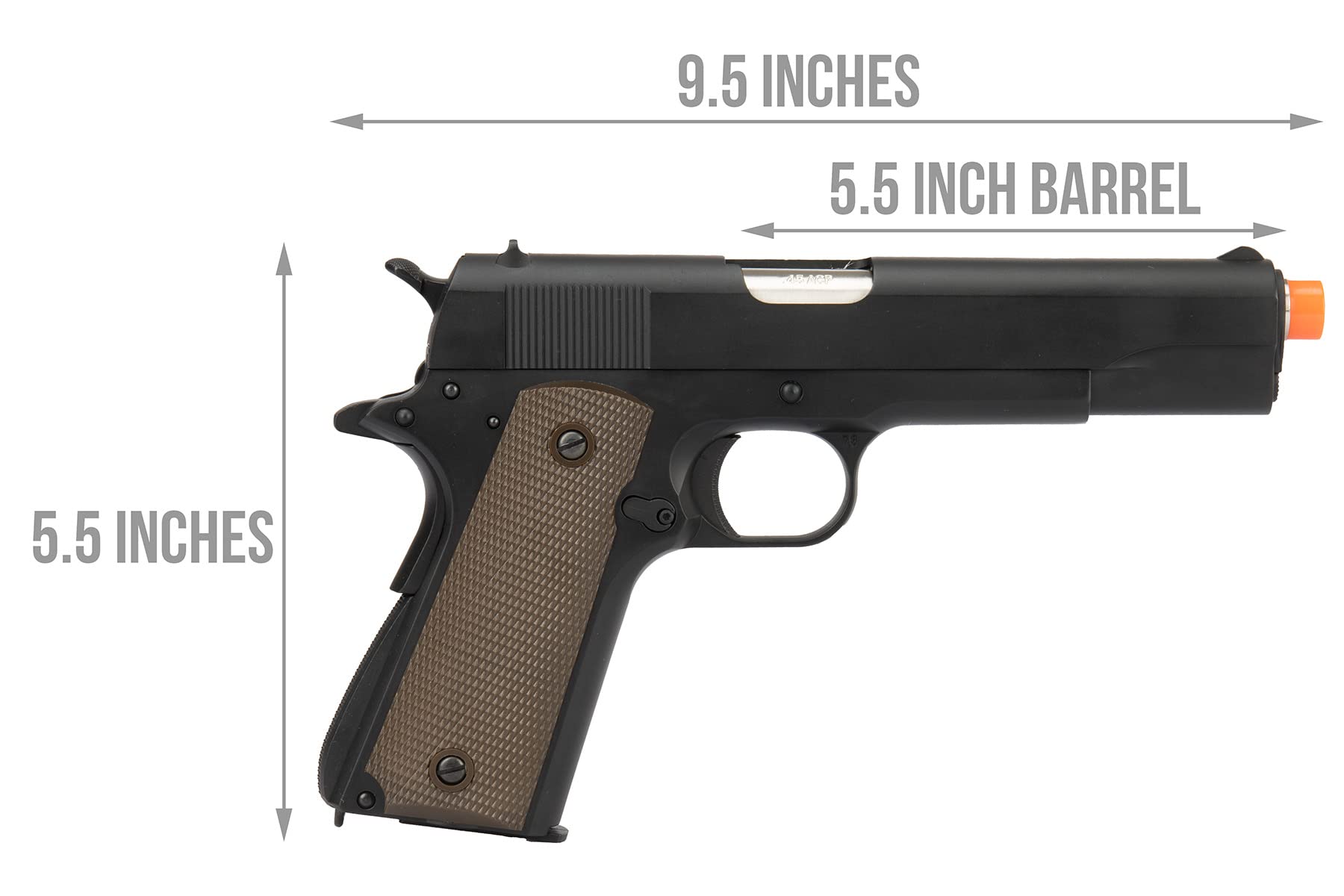 Army Armament Full Metal 1911 Gas Blowback Airsoft Pistol with Silver Barrel - R31 | Realistic Training & Competitive Airsoft Games
