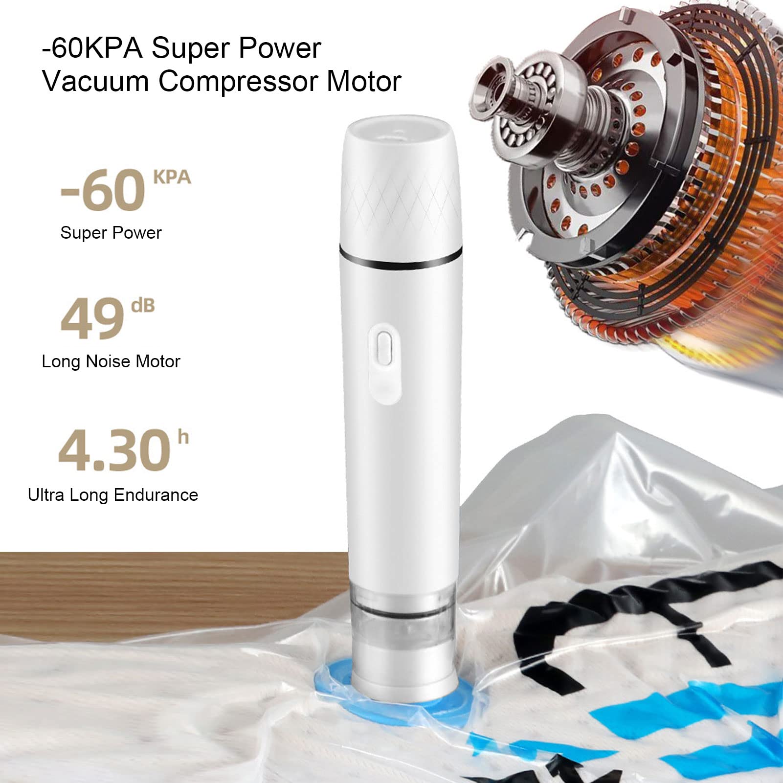 Portable Cordless Handheld Vacuum Sealer for Food Storage | Electric Air Pump with Fast Charging | Compact & Lightweight (White) | Perfect for Kitchen, Camping & Meal Prep